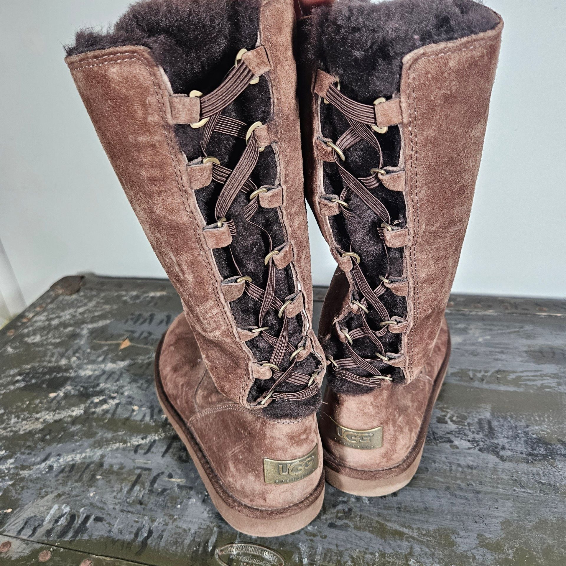 Ugg Roseberry Tall Boots Brown Suede Lace-Up 4