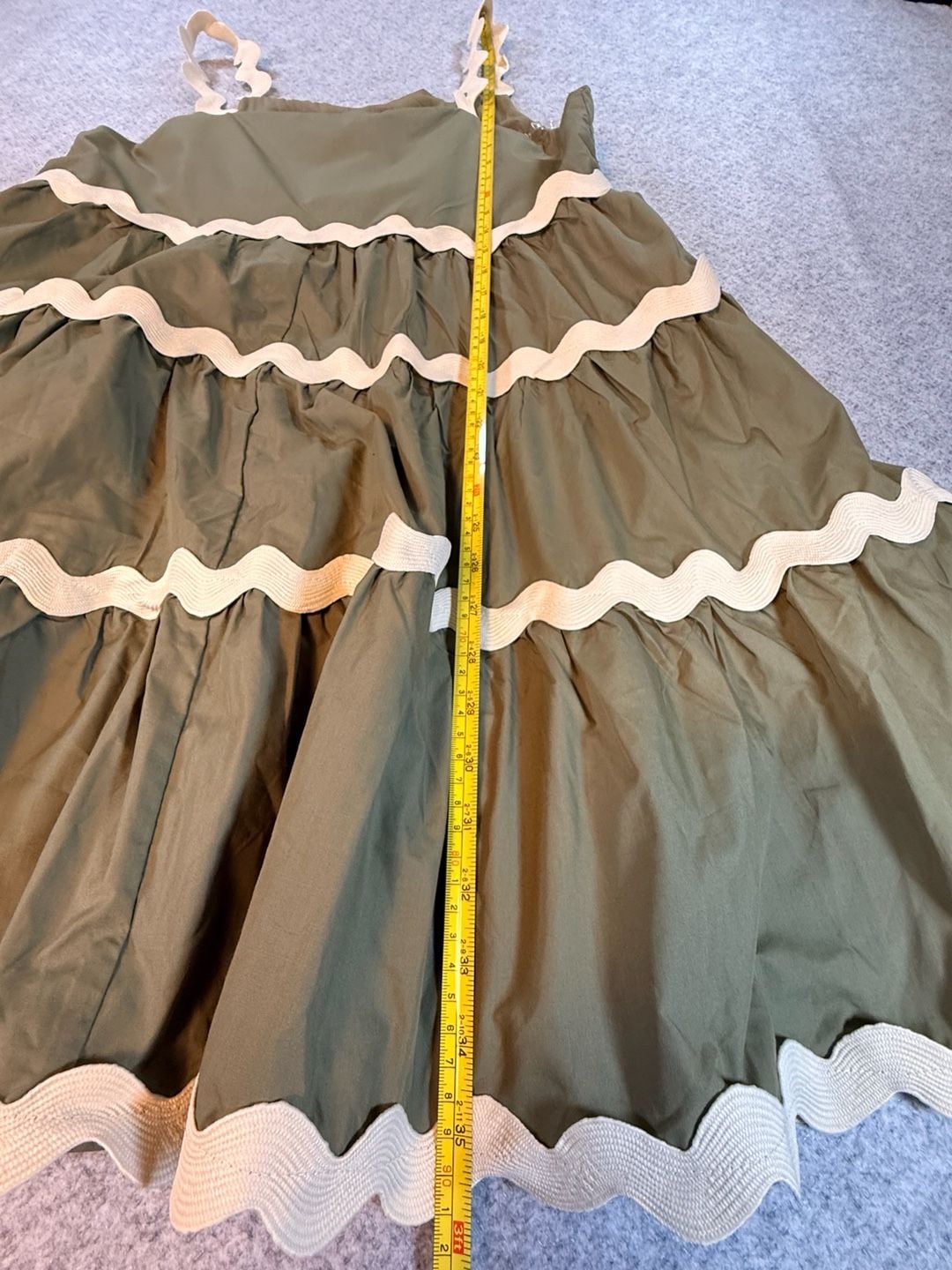 Entro Tiered Mini Dress Size L Green Scalloped Trim 9