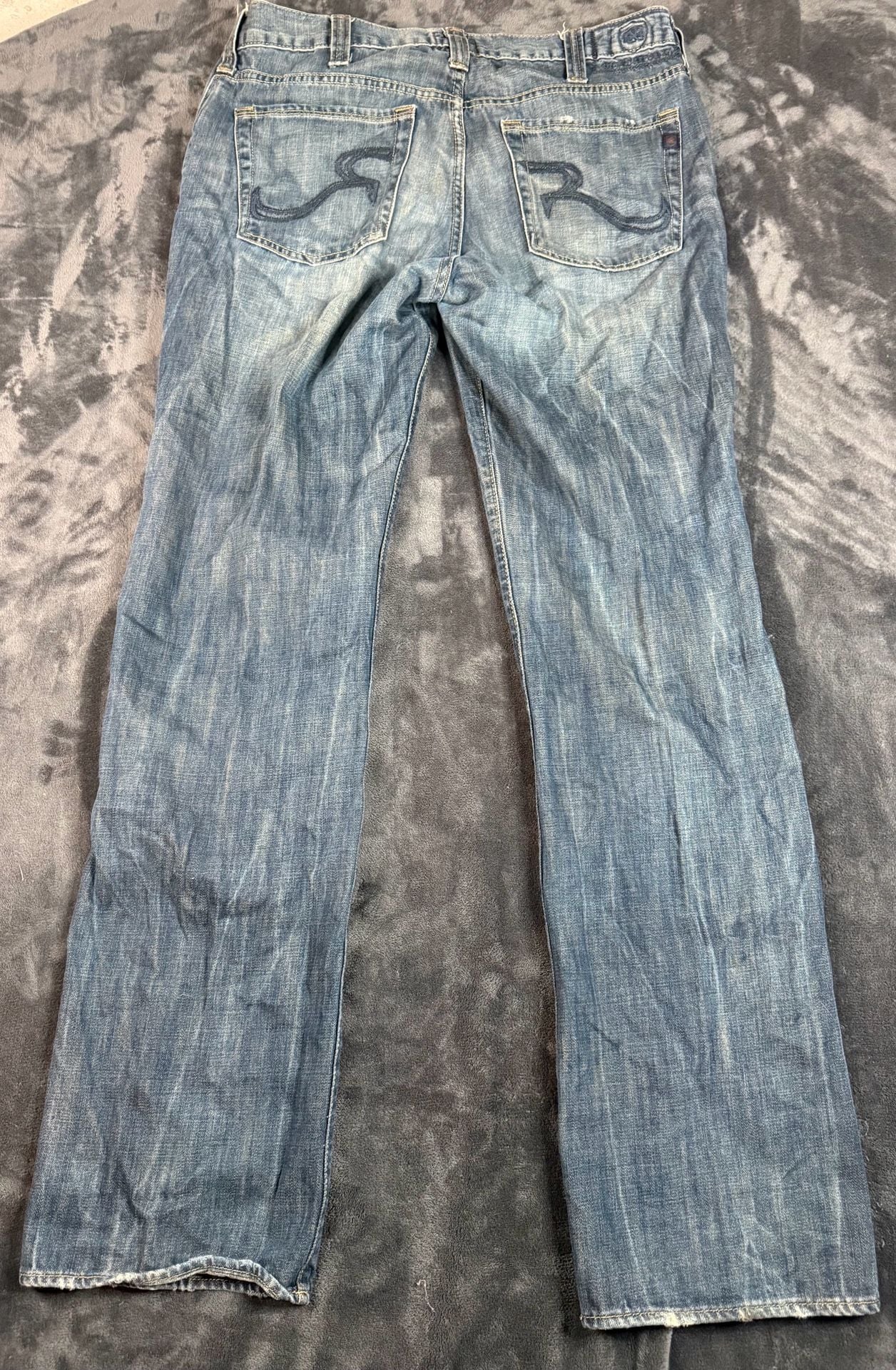 Men’s Rock & Republic Bootcut Jeans 36x34 Blue Denim Embroidered R Pocket#176 5