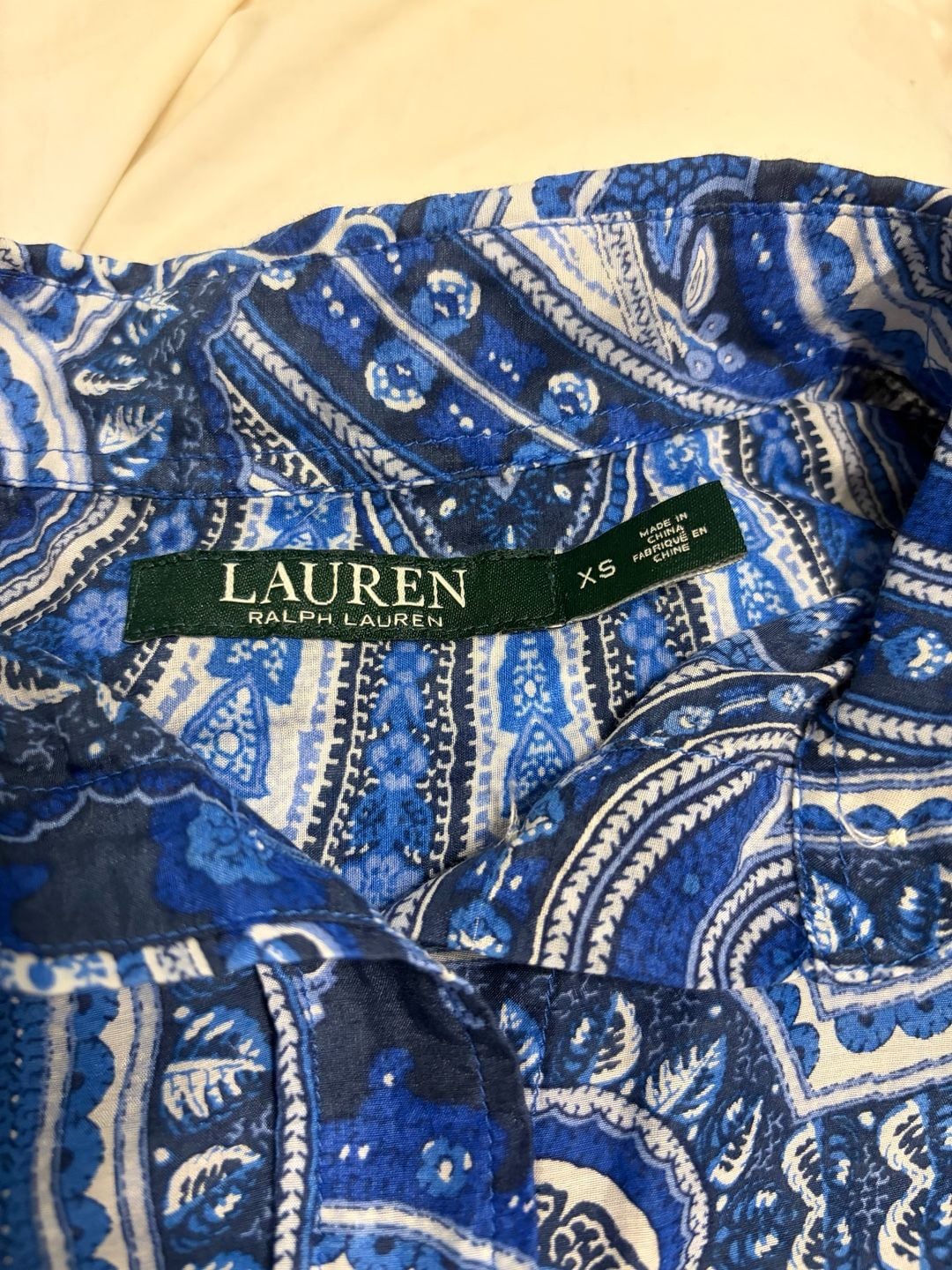 Ralph Lauren Paisley Office Button-Down Shirt Size XS Blue Cotton Silk 2