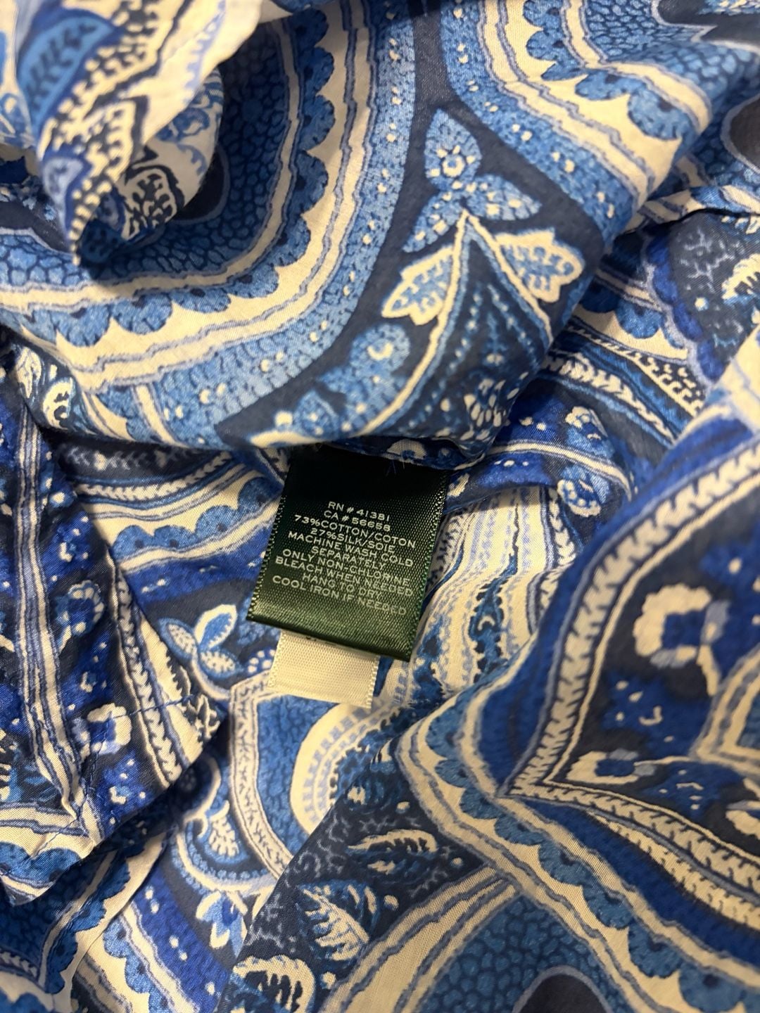 Ralph Lauren Paisley Office Button-Down Shirt Size XS Blue Cotton Silk 6
