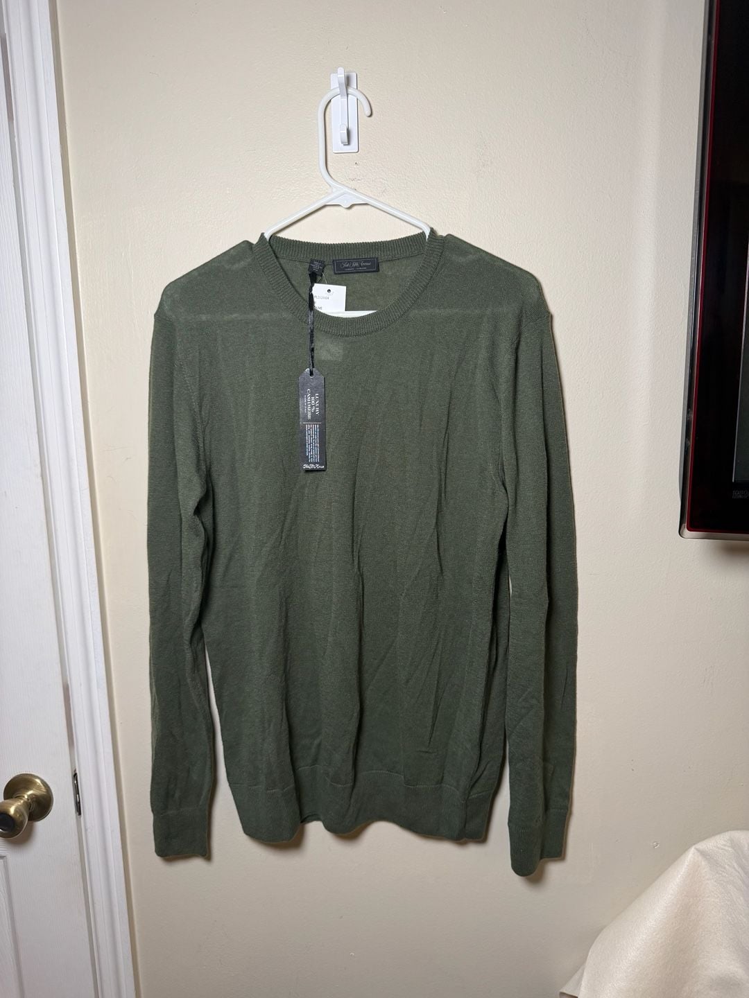 Saks Fifth Avenue Cashmere Crewneck Sweater Size M Olive 2