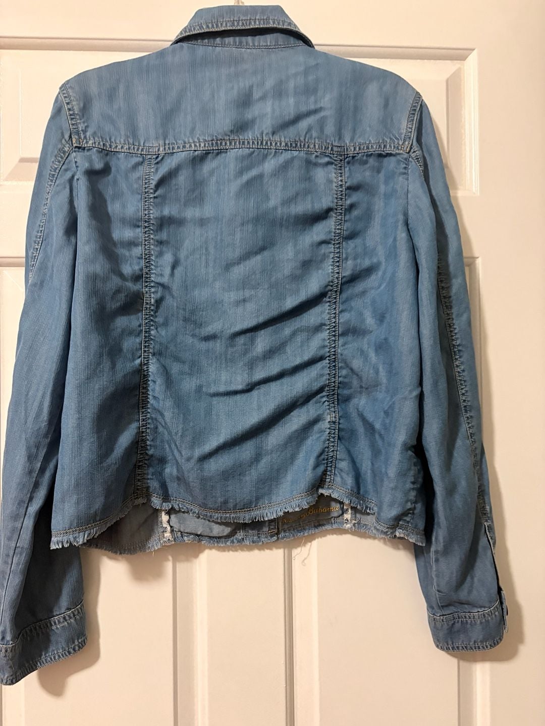 Tommy Bahama Denim Jacket Blue Chambray Frayed Hem 6