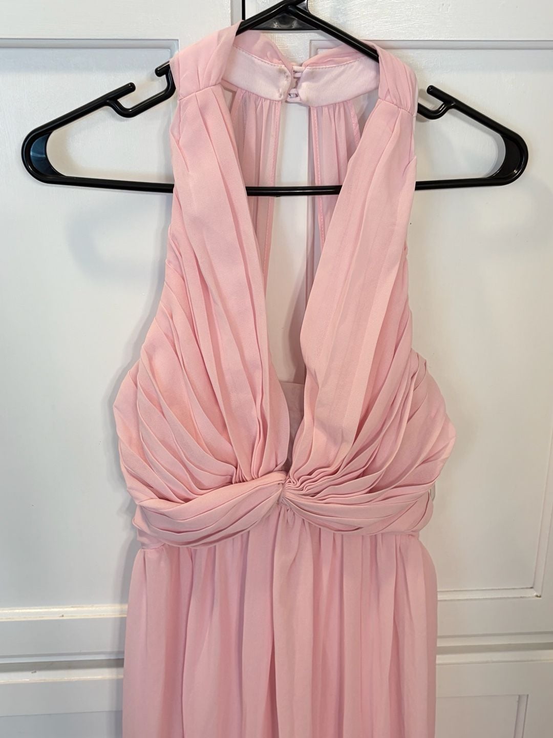 Lulus Blush Pink Chiffon Maxi Dress Small Halter Plunge Formal Bridesmaid Gown 4