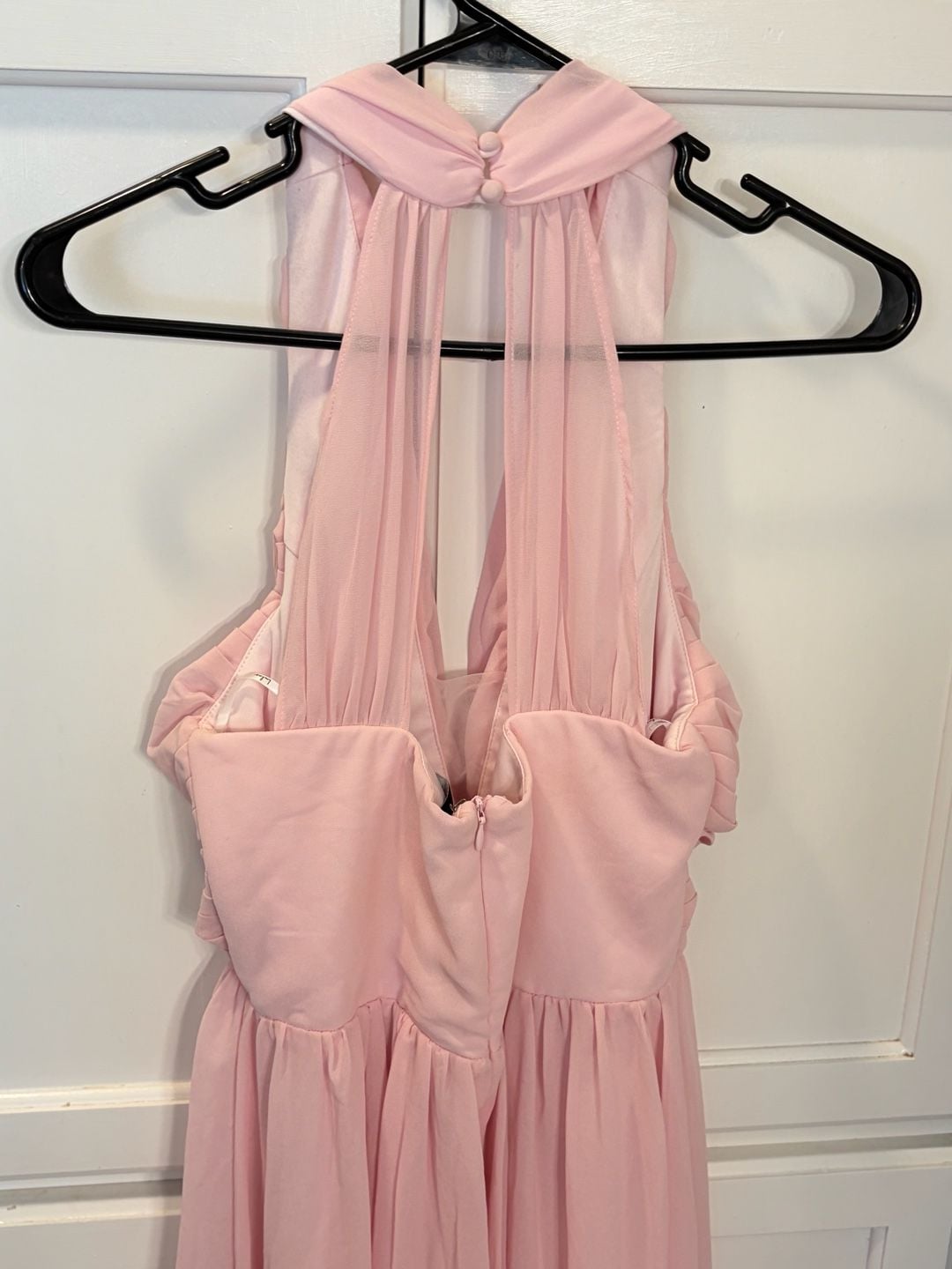 Lulus Blush Pink Chiffon Maxi Dress Small Halter Plunge Formal Bridesmaid Gown 6