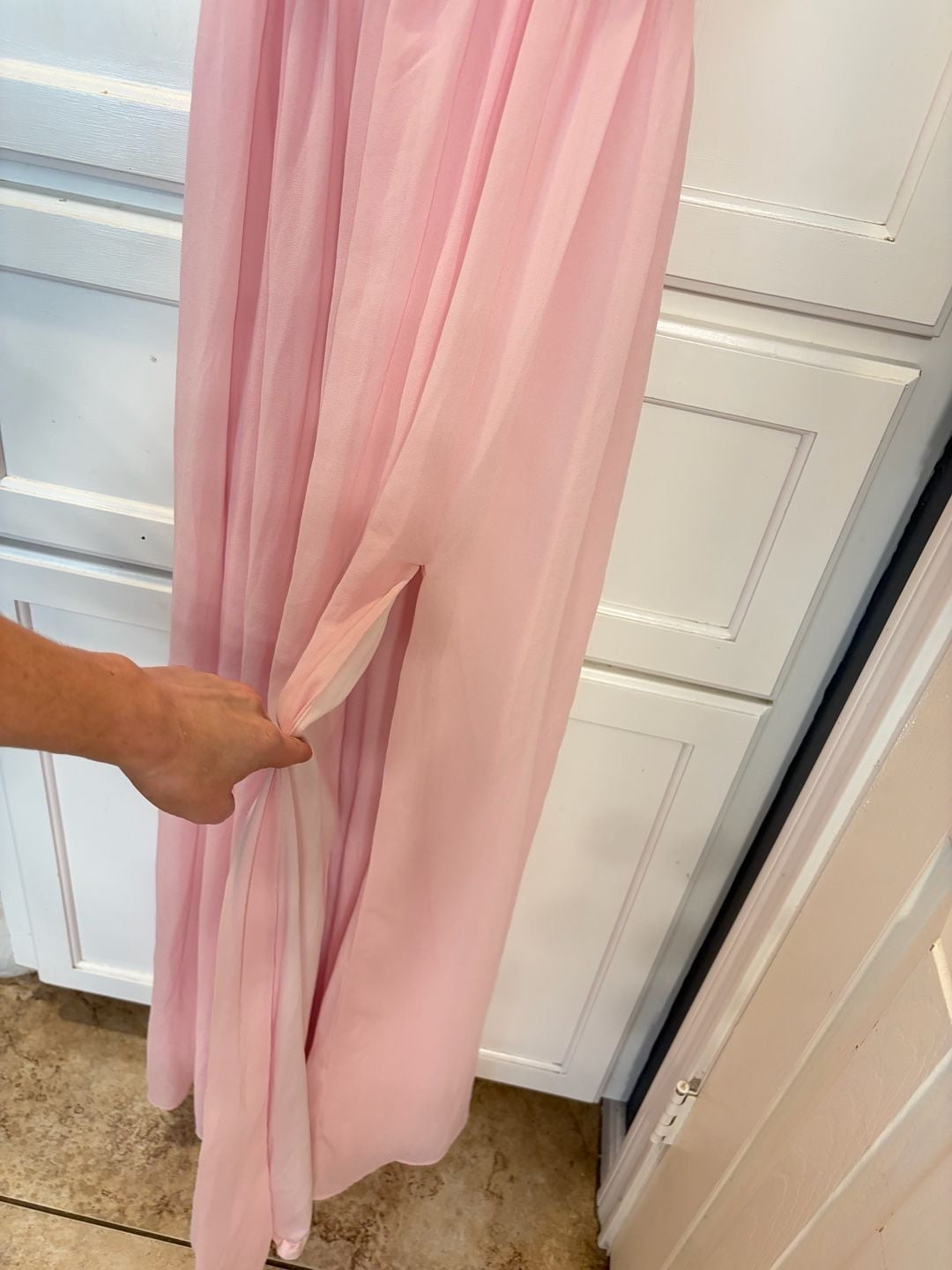Lulus Blush Pink Chiffon Maxi Dress Small Halter Plunge Formal Bridesmaid Gown 8
