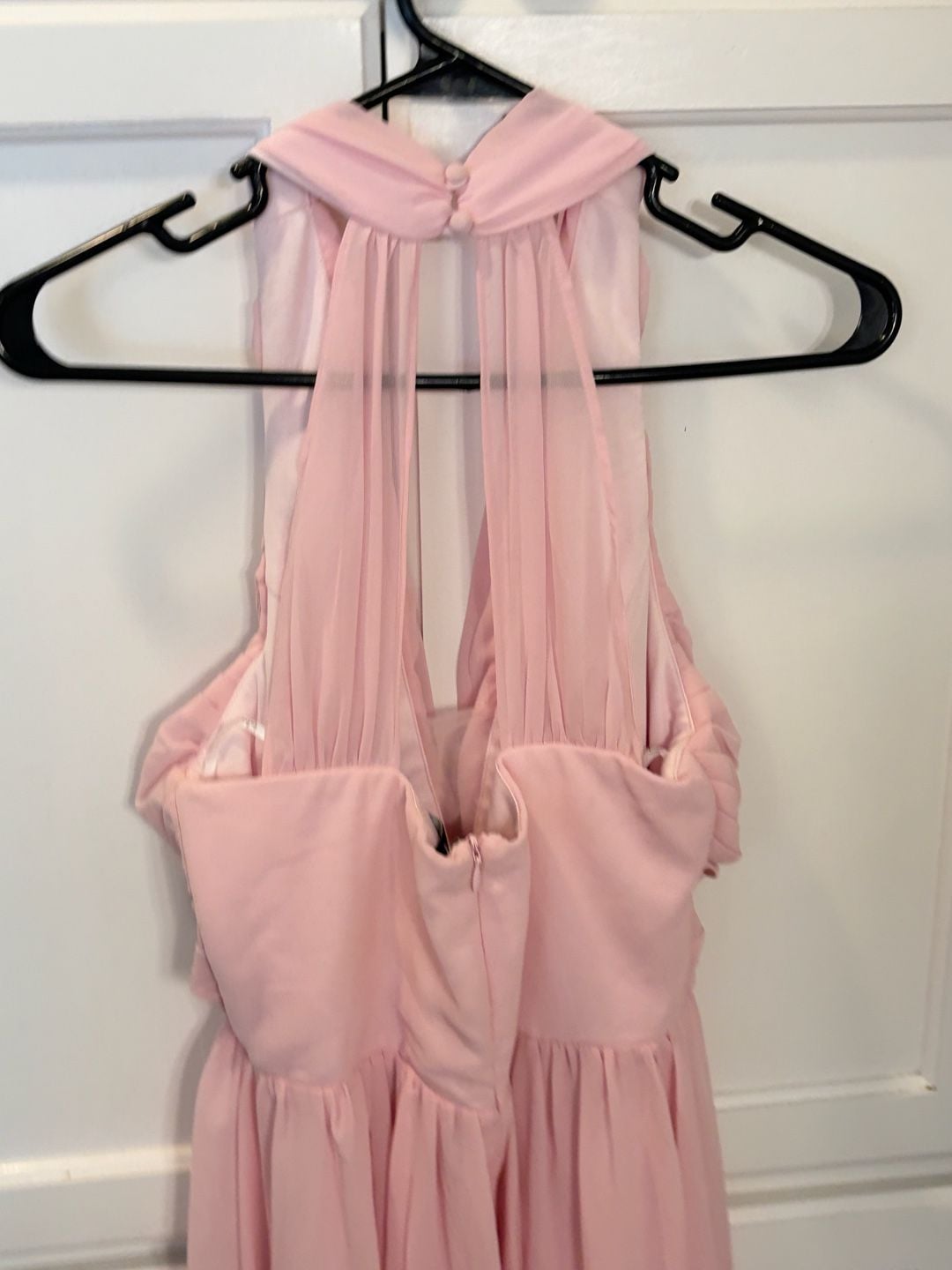 Lulus Blush Pink Chiffon Maxi Dress Small Halter Plunge Formal Bridesmaid Gown 9