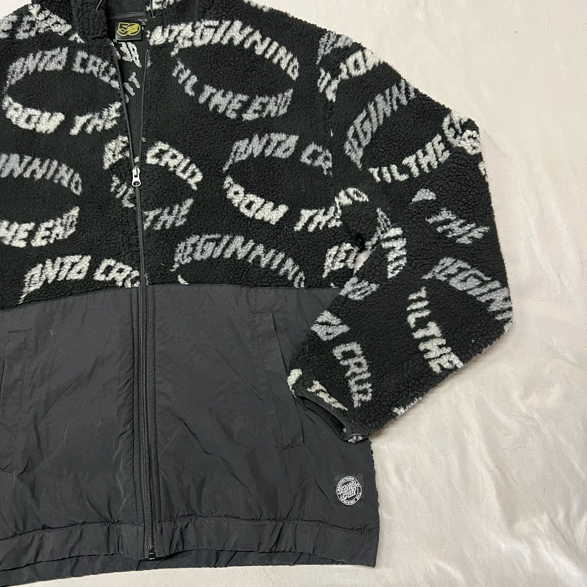 Santa Cruz Absolute Zip Jacket Black Sherpa Fleece Hoodie Mens size L 4