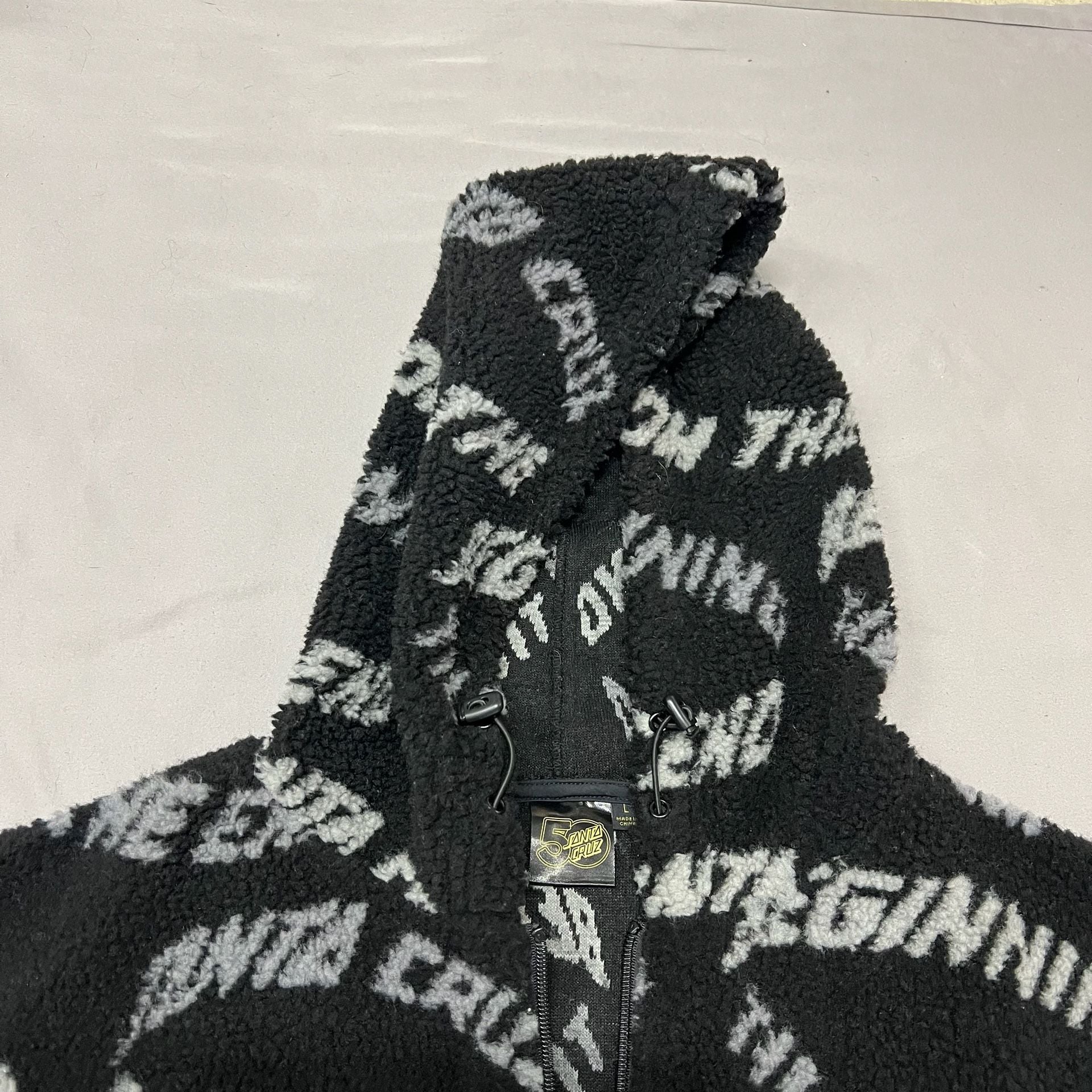 Santa Cruz Absolute Zip Jacket Black Sherpa Fleece Hoodie Mens size L 11