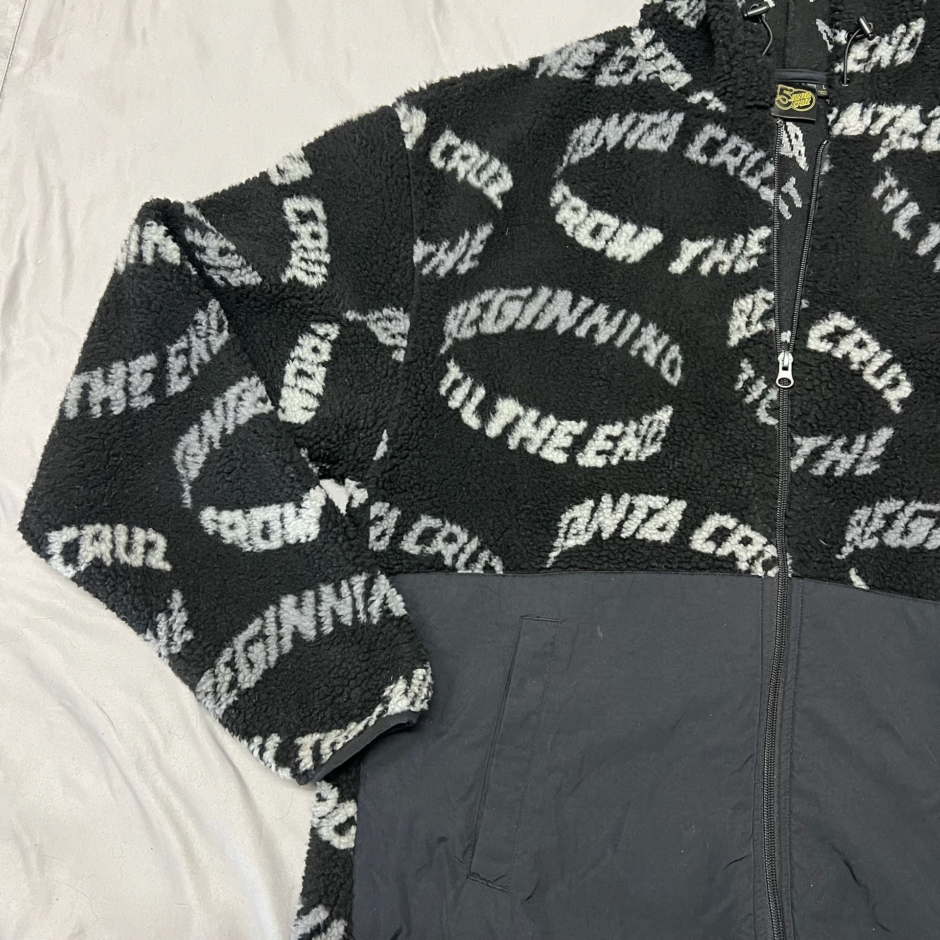 Santa Cruz Absolute Zip Jacket Black Sherpa Fleece Hoodie Mens size L 12