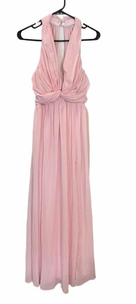 Lulus Blush Pink Chiffon Maxi Dress Small Halter Plunge Formal Bridesmaid Gown 2