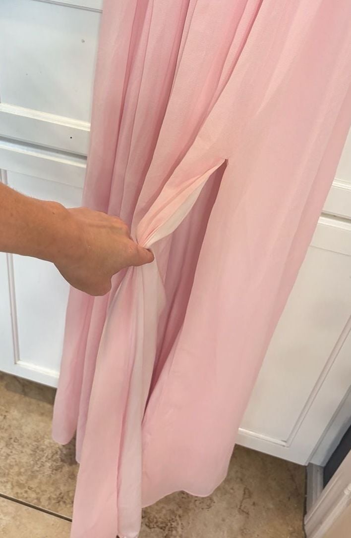 Lulus Blush Pink Chiffon Maxi Dress Small Halter Plunge Formal Bridesmaid Gown 5