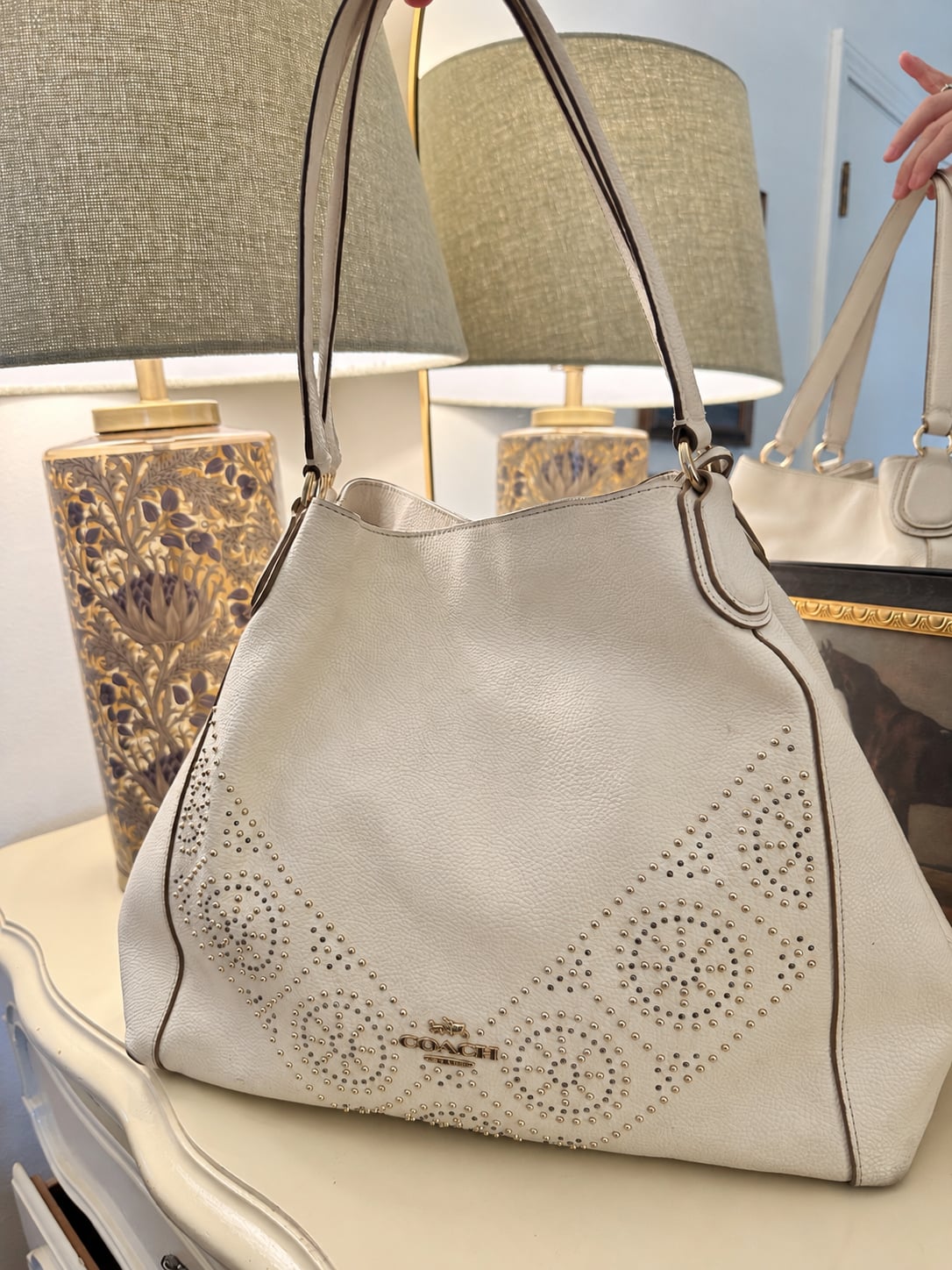 Coach Edie Shoulder Bag White Leather Gold Studs, Winter bag 3