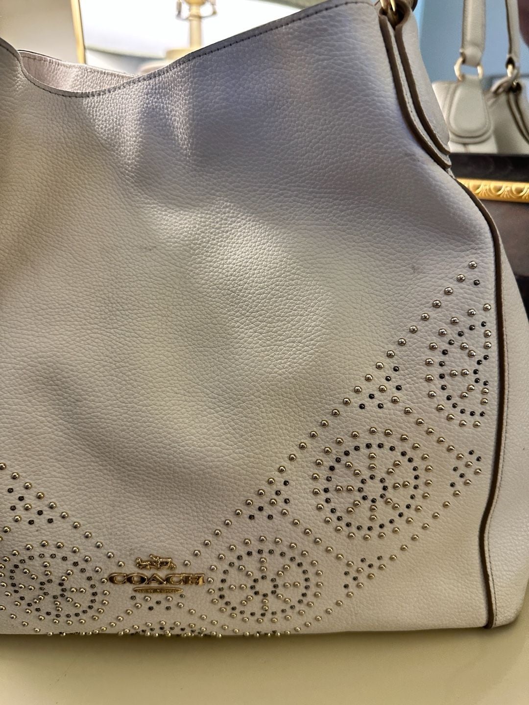 Coach Edie Shoulder Bag White Leather Gold Studs, Winter bag 4