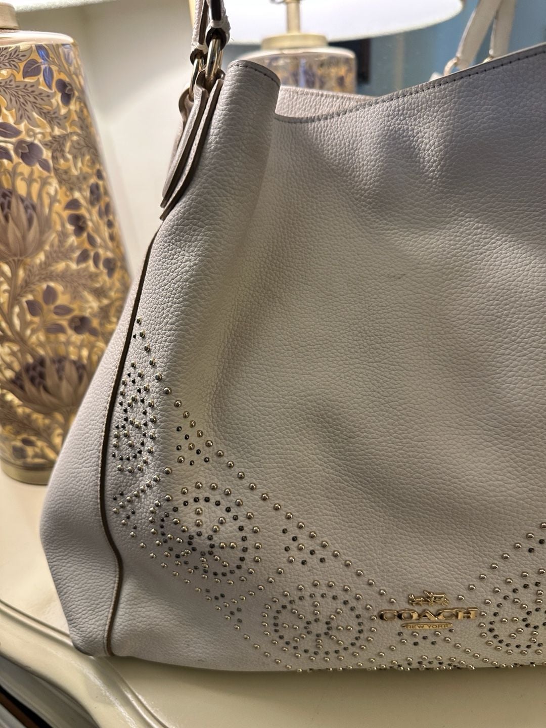 Coach Edie Shoulder Bag White Leather Gold Studs, Winter bag 5