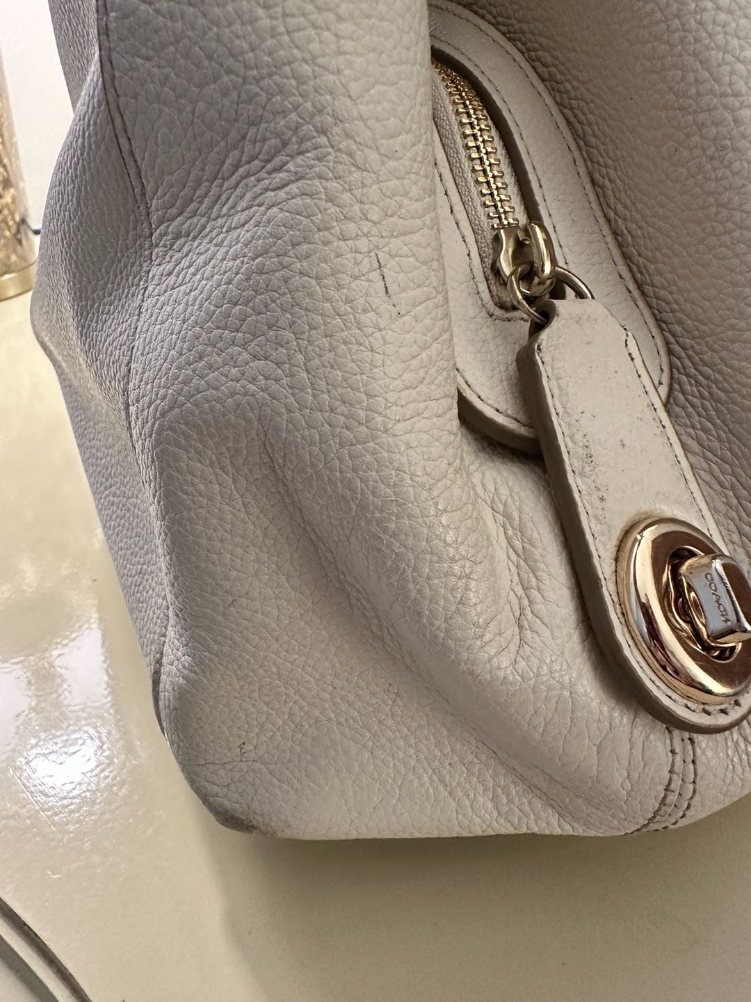 Coach Edie Shoulder Bag White Leather Gold Studs, Winter bag 8