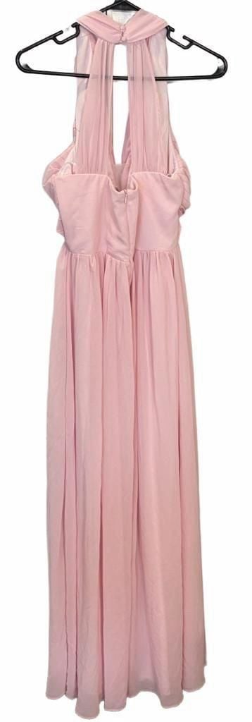 Lulus Blush Pink Chiffon Maxi Dress Small Halter Plunge Formal Bridesmaid Gown 7