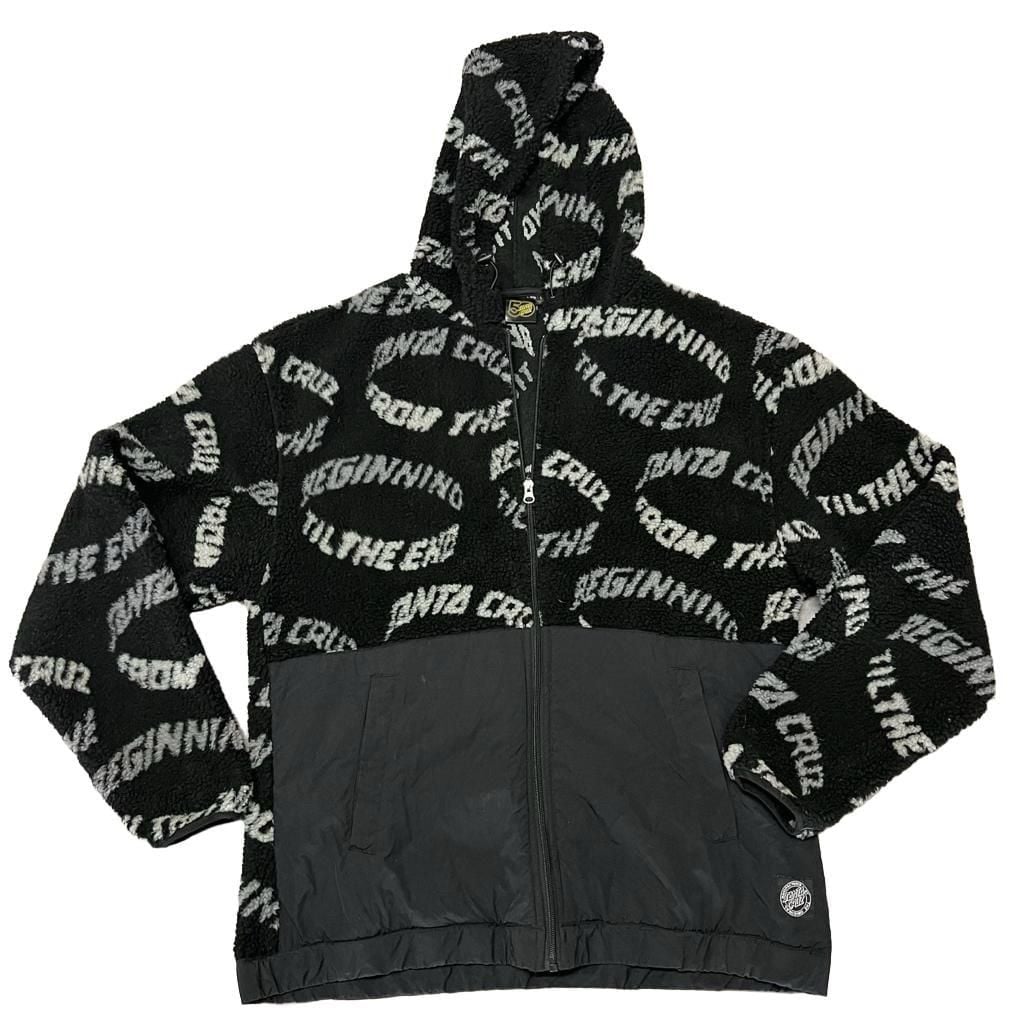 Santa Cruz Absolute Zip Jacket Black Sherpa Fleece Hoodie Mens size L 2