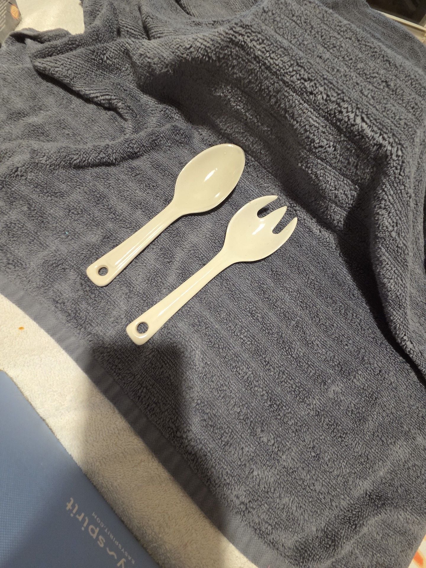 Russel Wright American Modern White Ceramic Salad Fork and Spoon Set 2