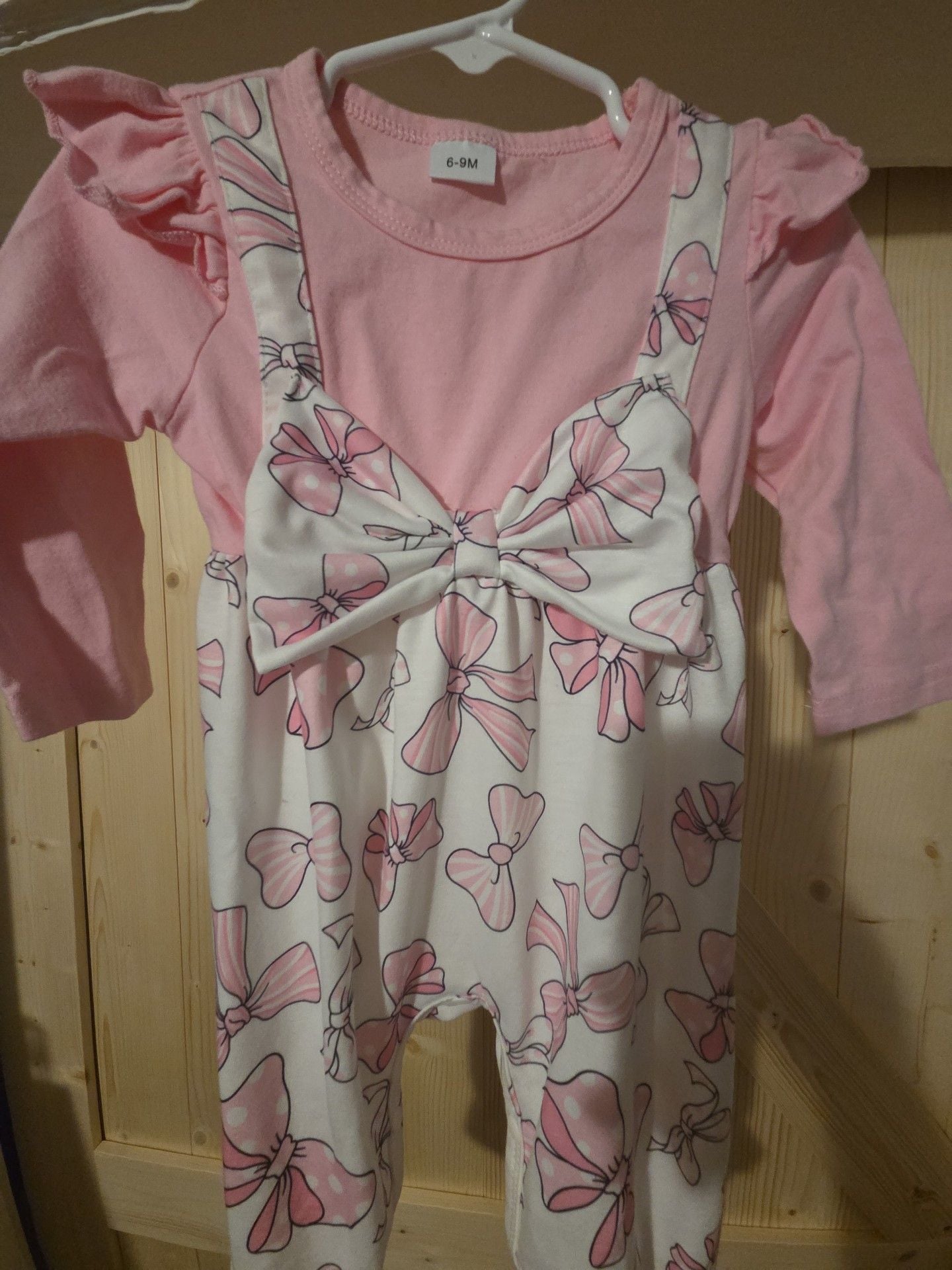 Shein Baby Romper Size 6-9M Pink White Bow 3
