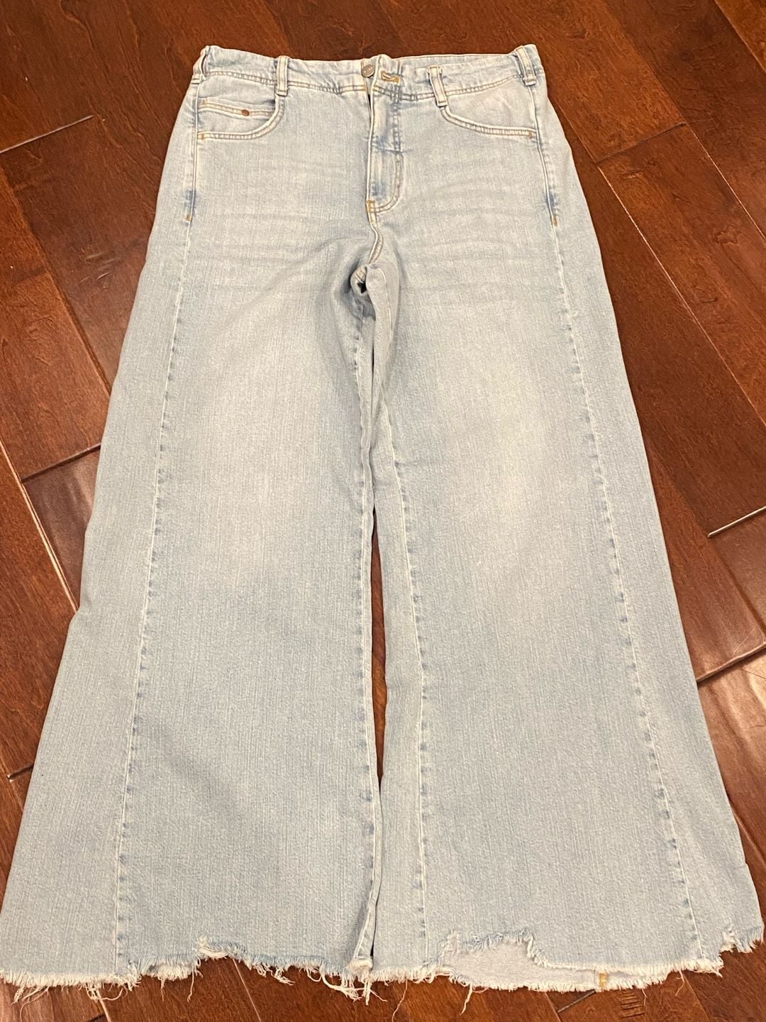 Pilcro Wide Leg Jeans Size 29 Light Wash Denim Raw Hem 2