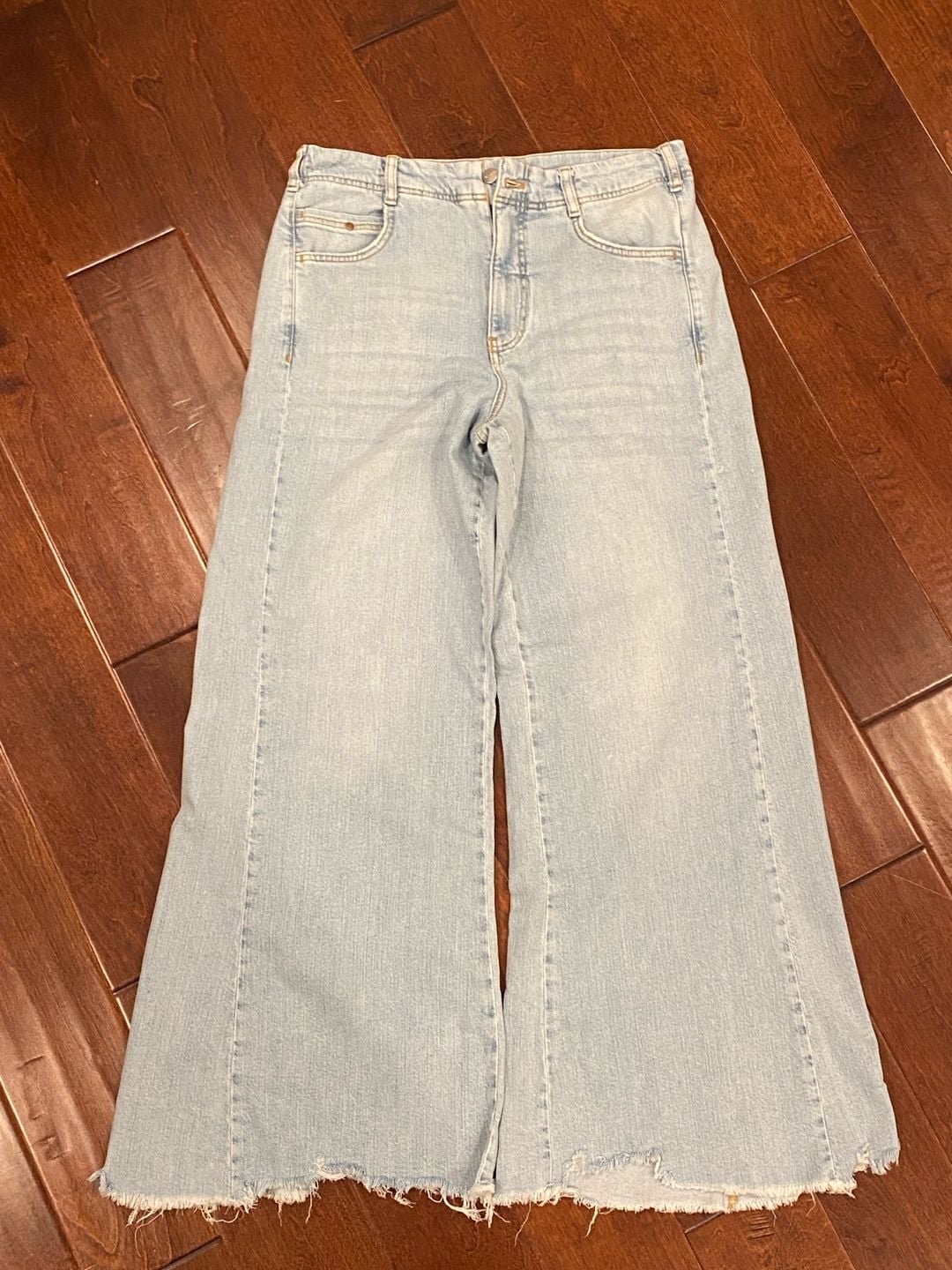 Pilcro Wide Leg Jeans Size 29 Light Wash Denim Raw Hem 13