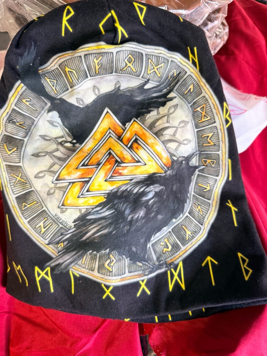 Viking Valknut Raven Beanie Norse Mythology Print Slouch Cap 3