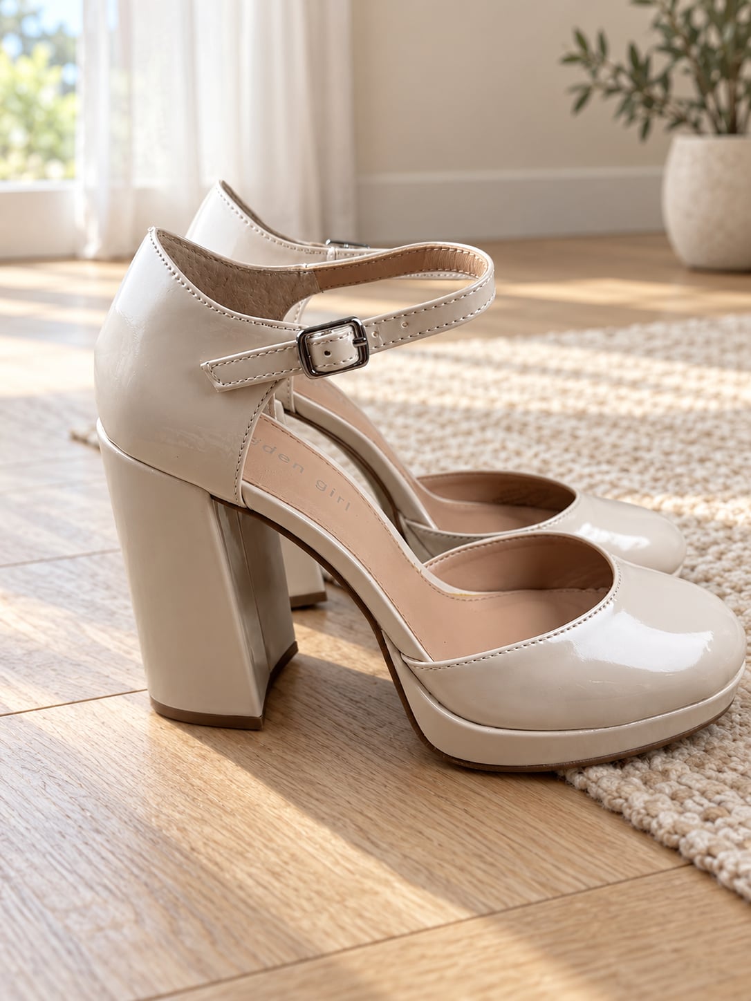 Madden Girl Unaa Pump Size 7M Bone Patent Platform Block Heel 2