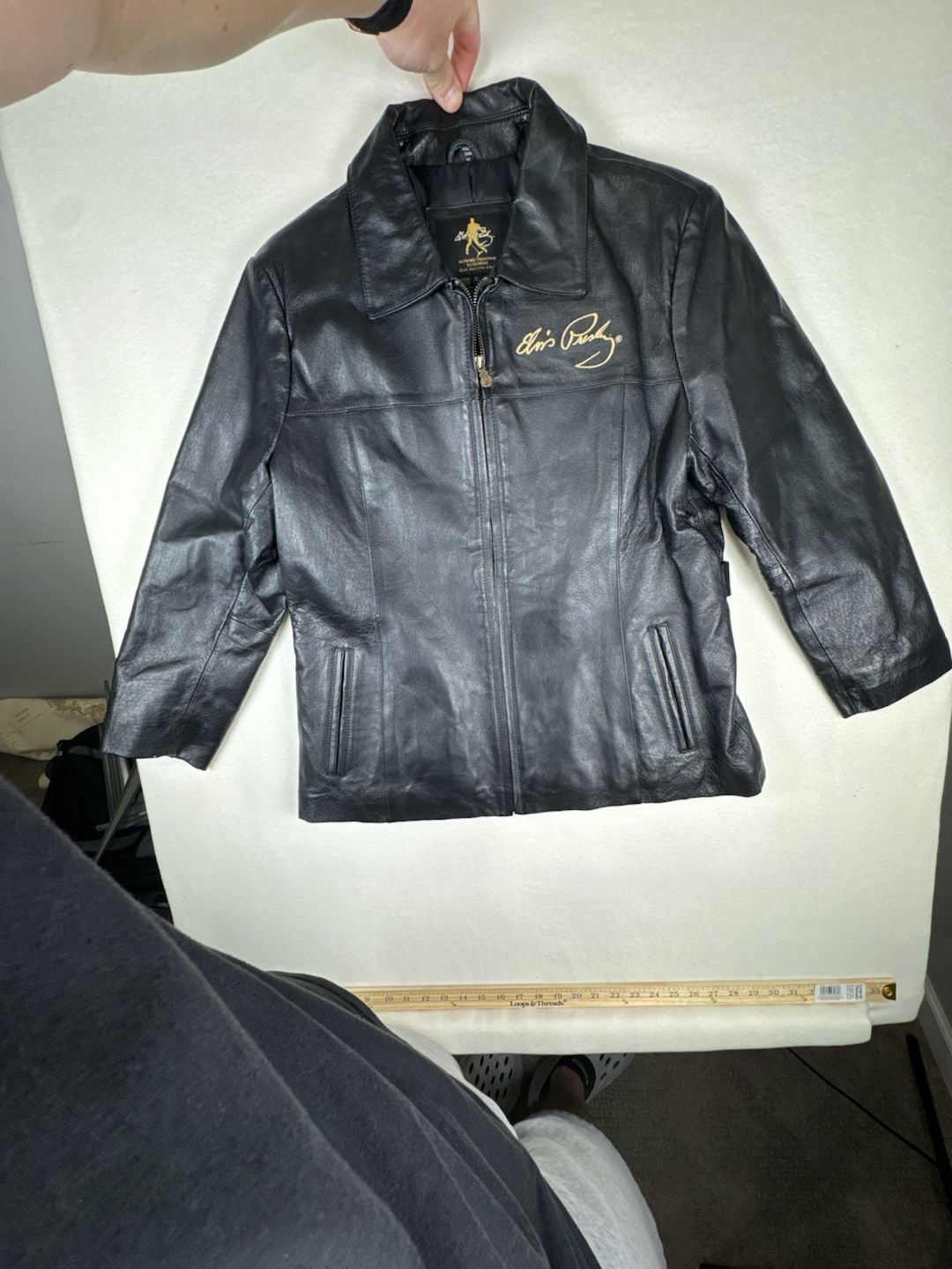 Elvis Presley Leather Jacket Size XL Black Embroidered Studded 2