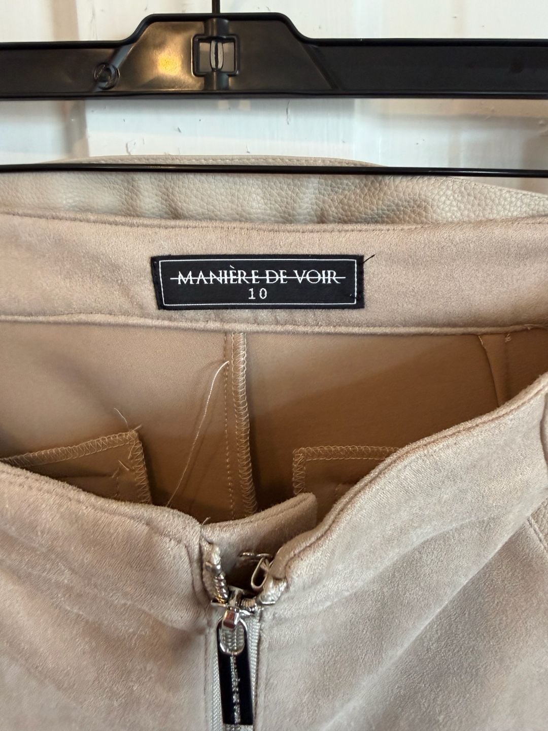 Maniere De Voir Biker Pants Size 10 Ribbed Vegan Suede Leggings Beige 4