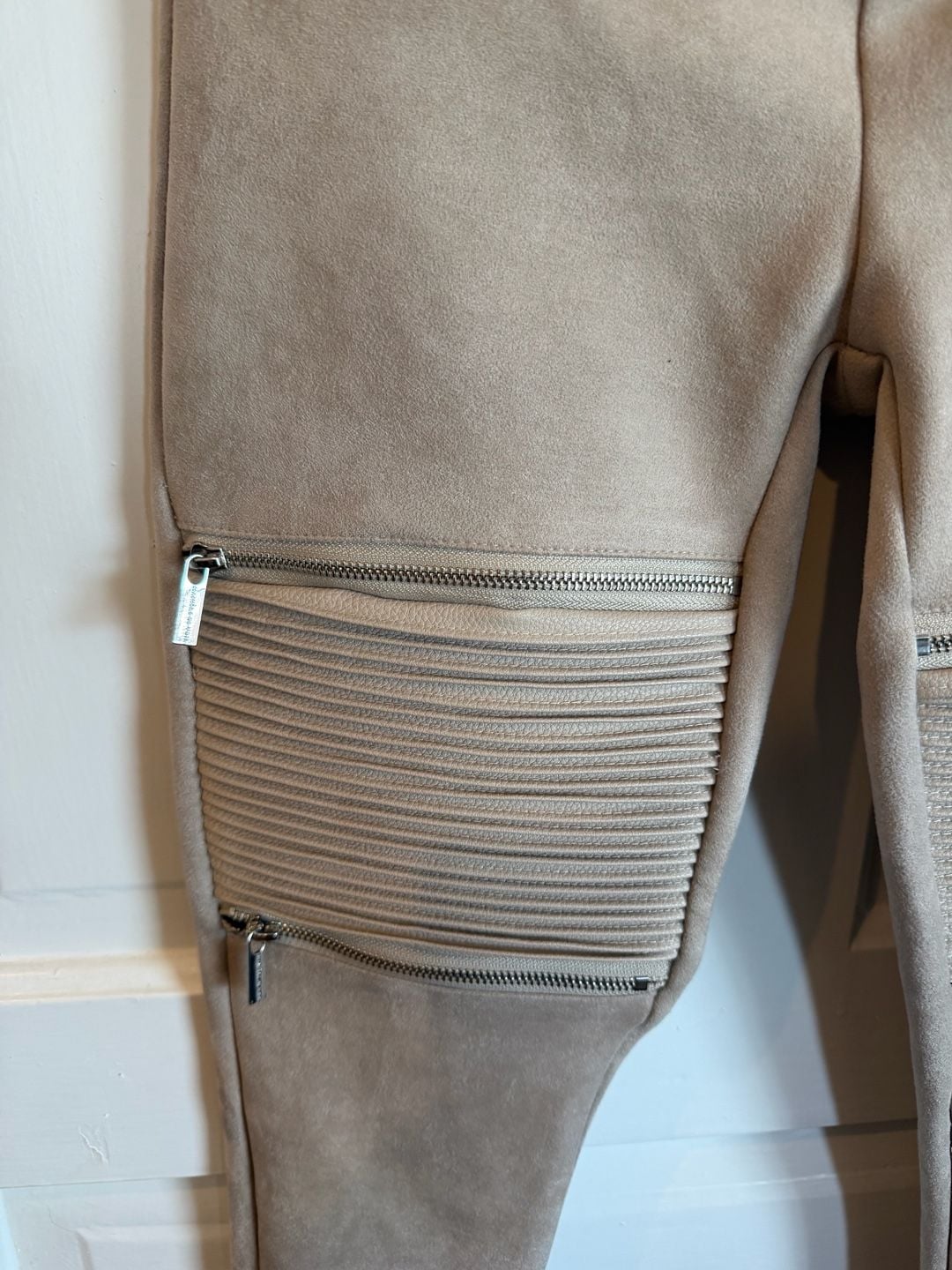 Maniere De Voir Biker Pants Size 10 Ribbed Vegan Suede Leggings Beige 5