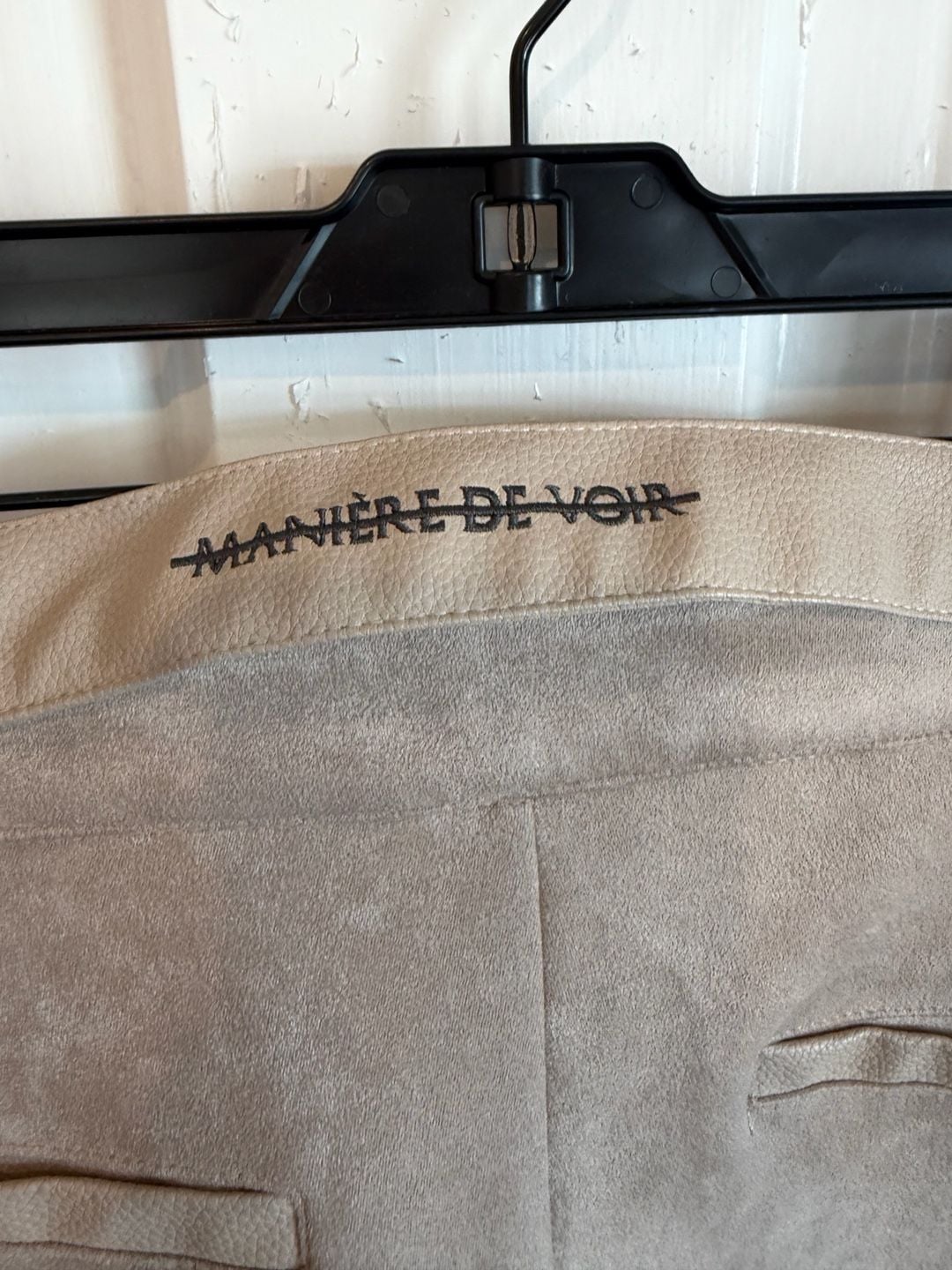 Maniere De Voir Biker Pants Size 10 Ribbed Vegan Suede Leggings Beige 6
