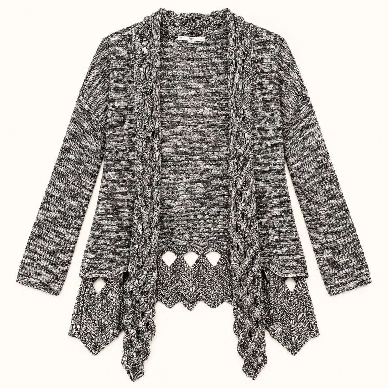 Silomi Marled Open Knit Waterfall Cardigan Boho Drape Sweater L 3