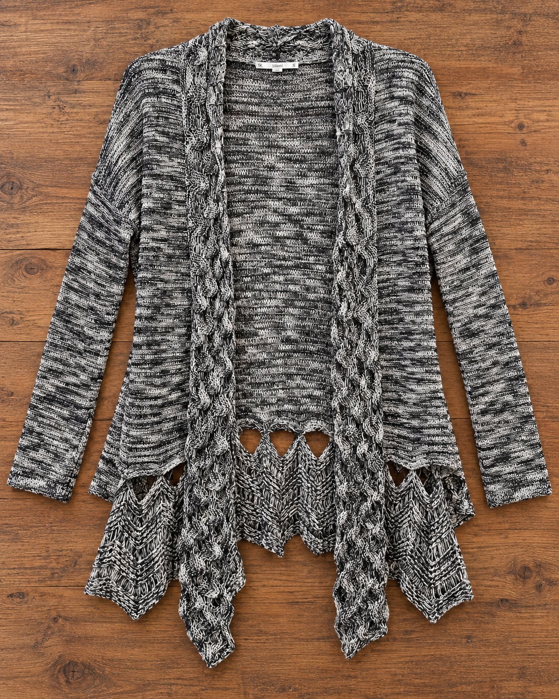 Silomi Marled Open Knit Waterfall Cardigan Boho Drape Sweater L 4