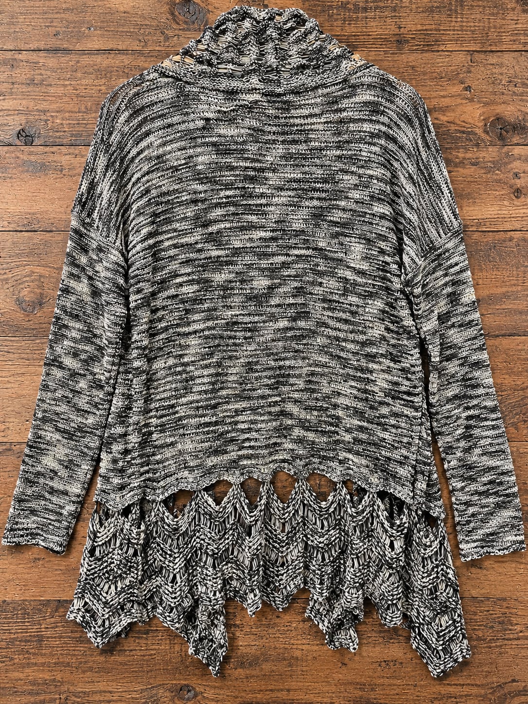 Silomi Marled Open Knit Waterfall Cardigan Boho Drape Sweater L 8