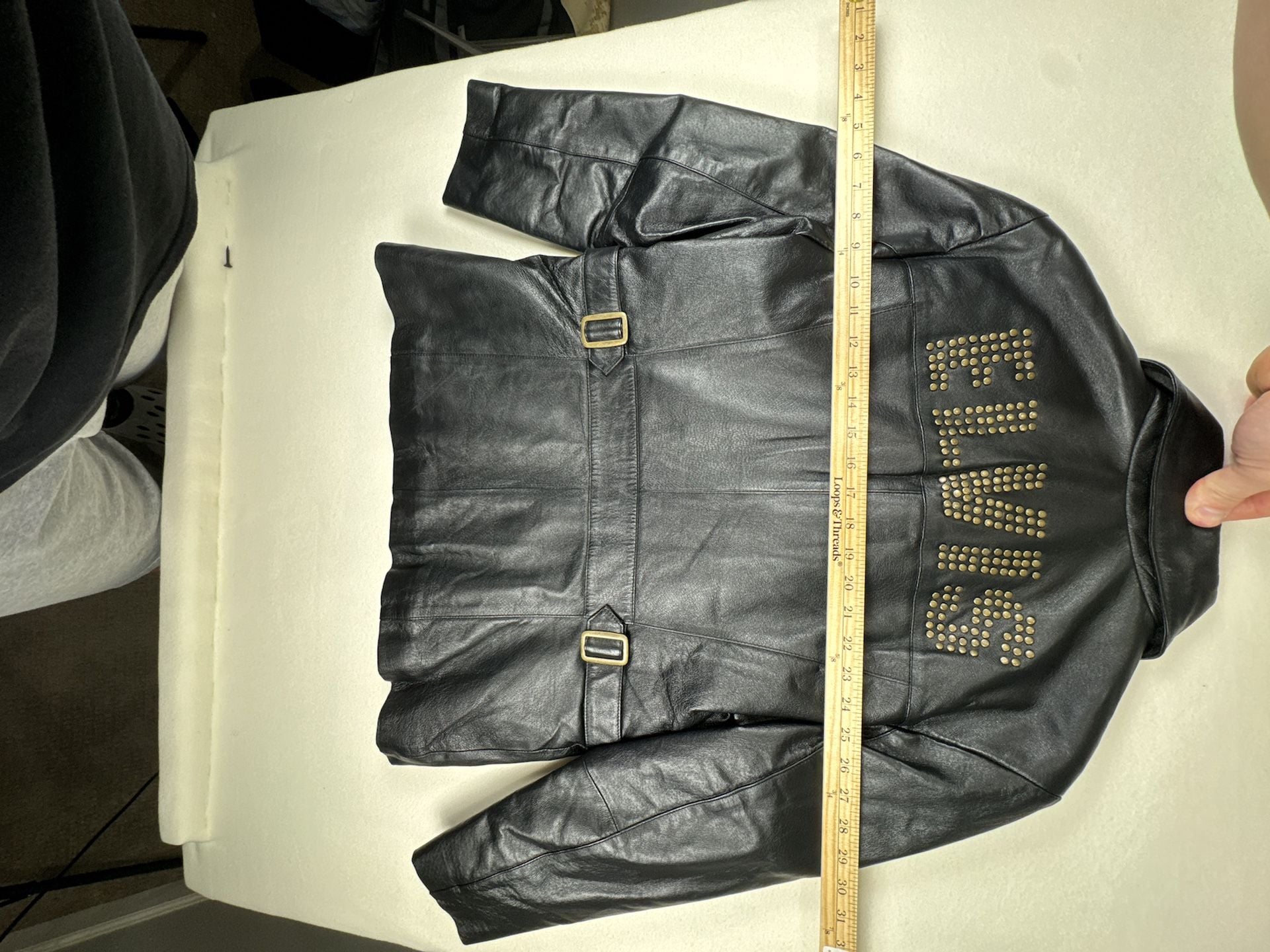 Elvis Presley Leather Jacket Size XL Black Embroidered Studded 6