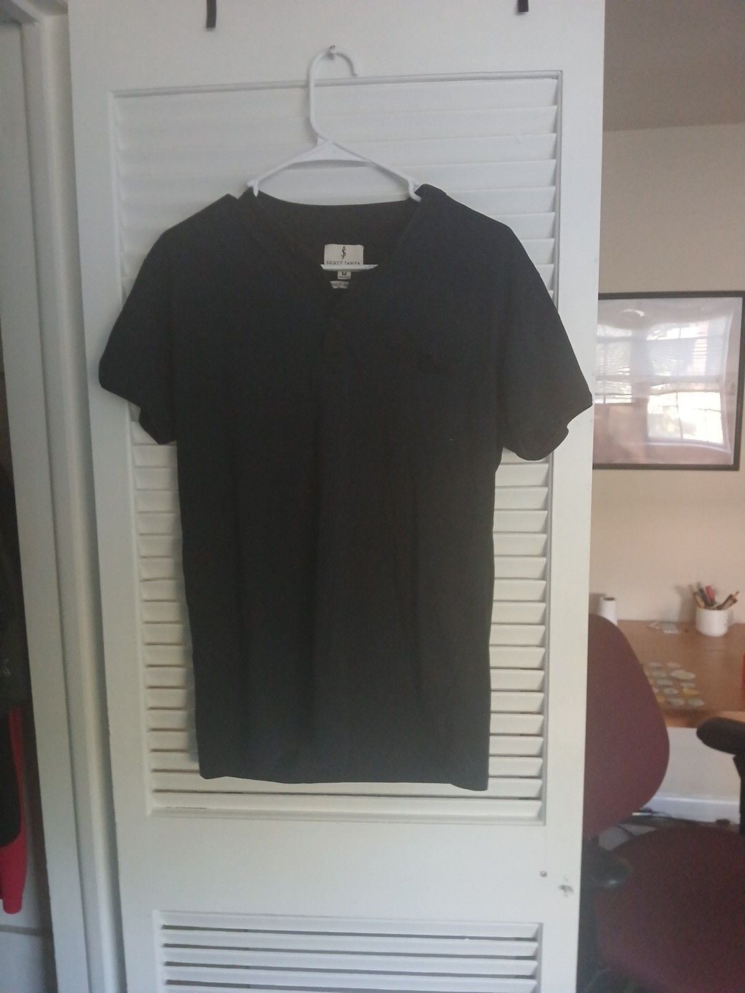Scott James Henley T-Shirt Size M Black Short Sleeve Pocket Strive 5