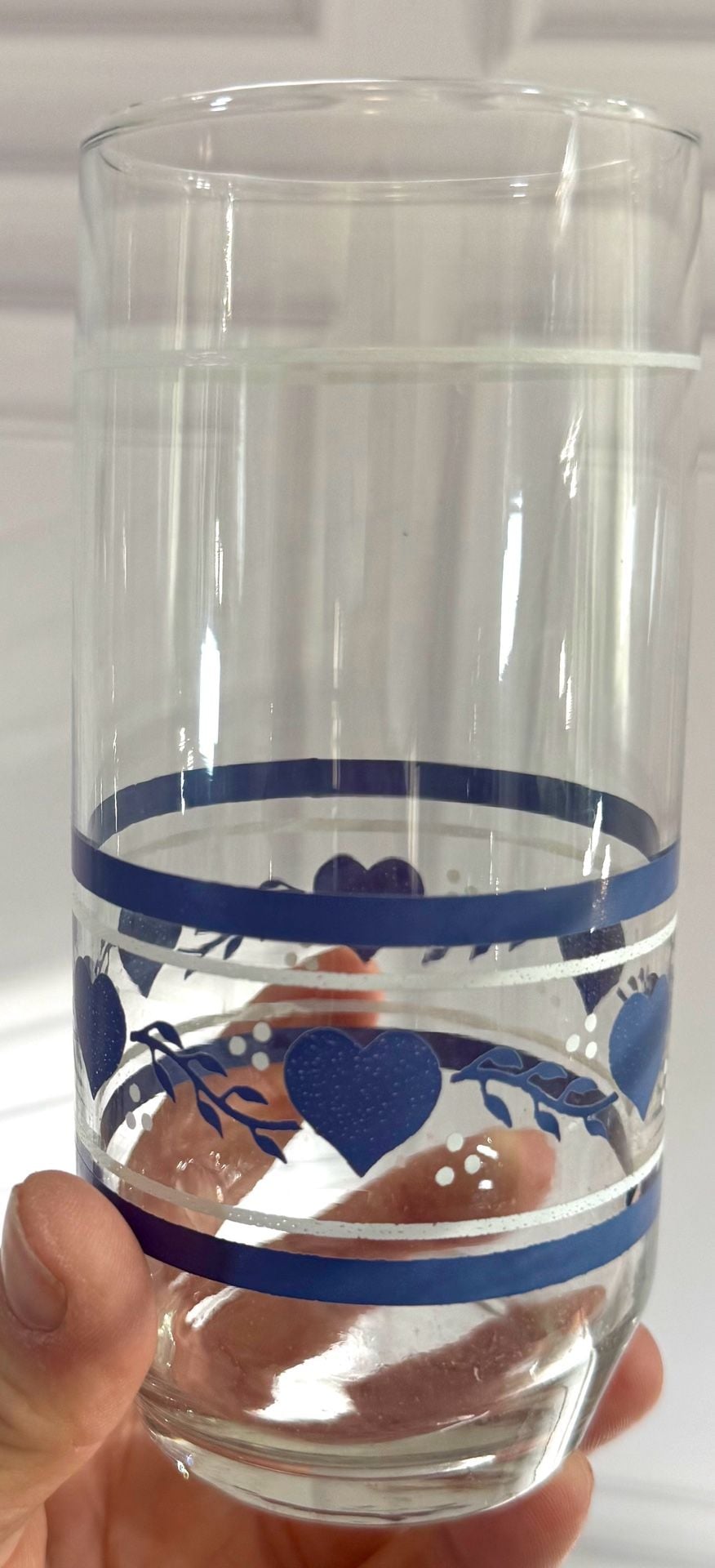Libbey Blue Country Hearts 6in Tall Tumbler Glass Set of 5 3