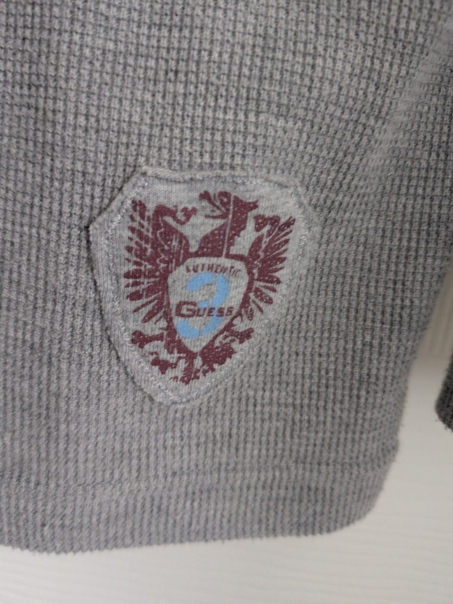 GUESS Long Sleeve Waffle Knit Shirt Grey Burgundy 3
