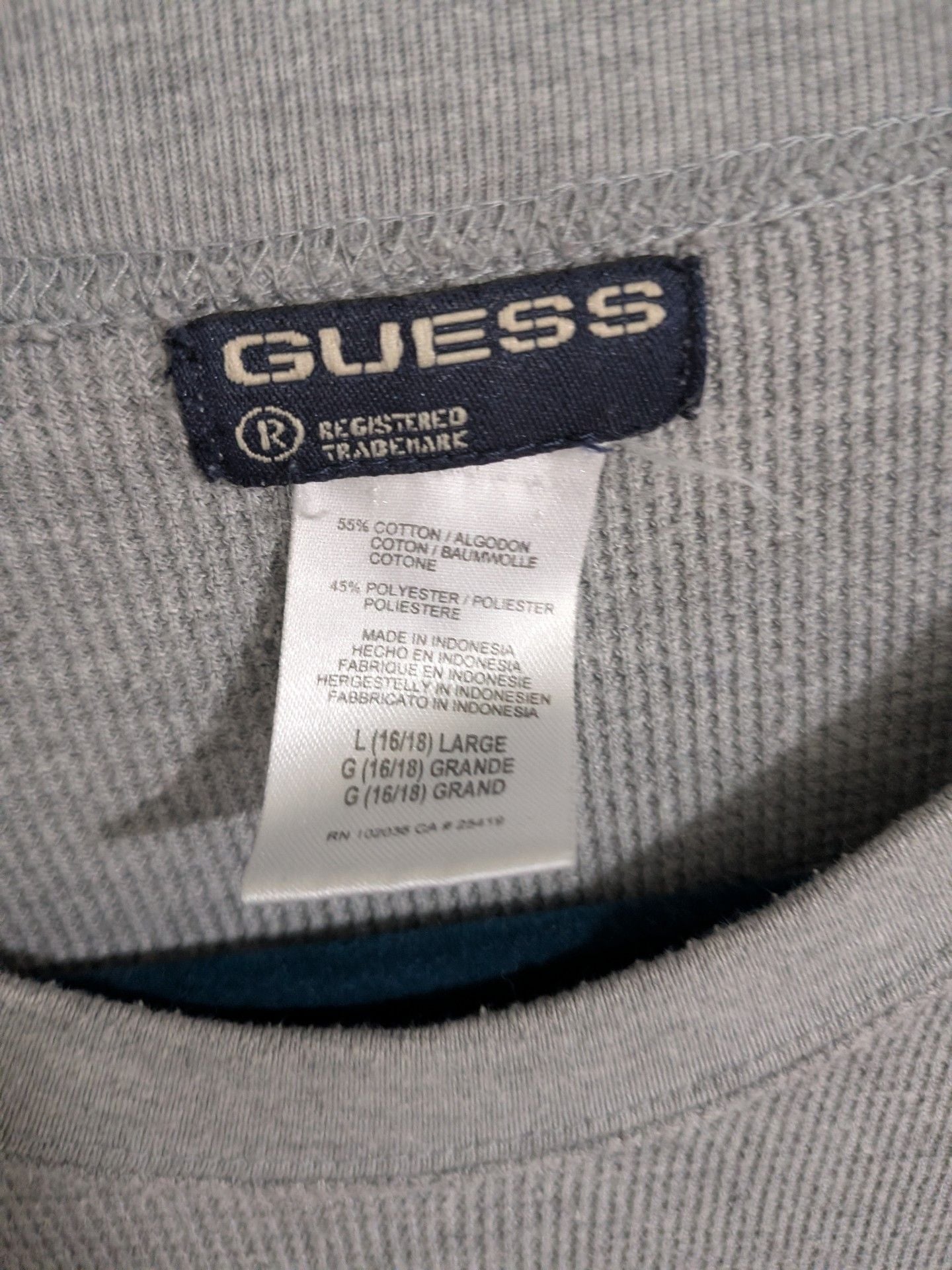 GUESS Long Sleeve Waffle Knit Shirt Grey Burgundy 4