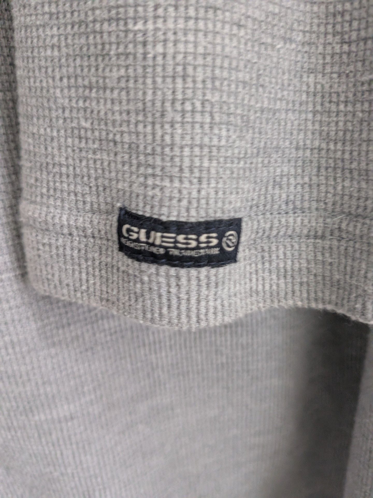 GUESS Long Sleeve Waffle Knit Shirt Grey Burgundy 8