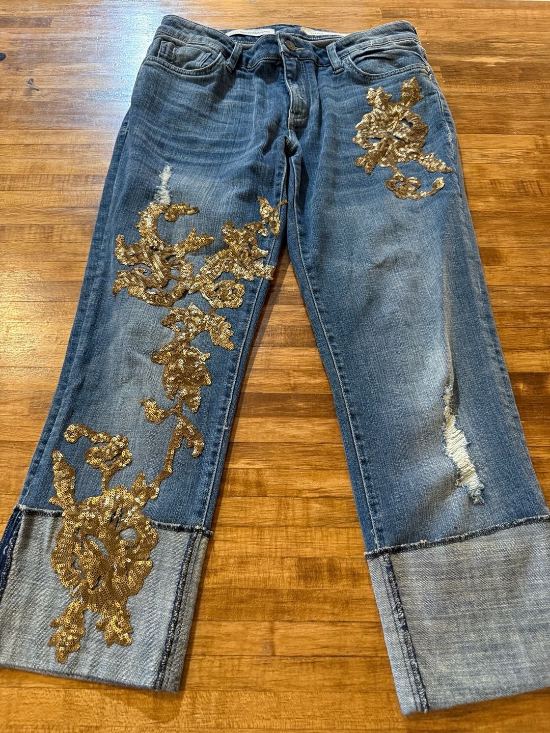 Pilcro and the Letterpress Hyphen Gold Sequin Cropped Jeans Size 27 (k1) 3