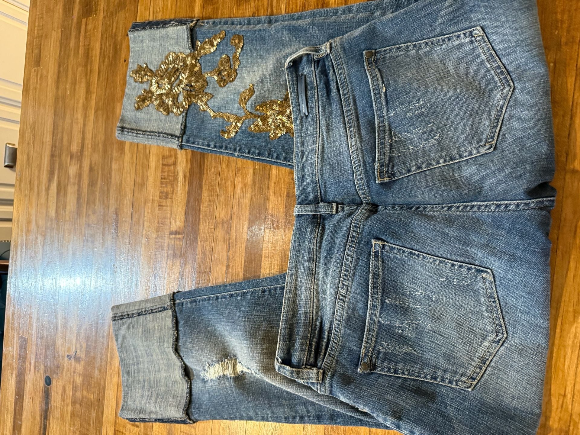 Pilcro and the Letterpress Hyphen Gold Sequin Cropped Jeans Size 27 (k1) 6
