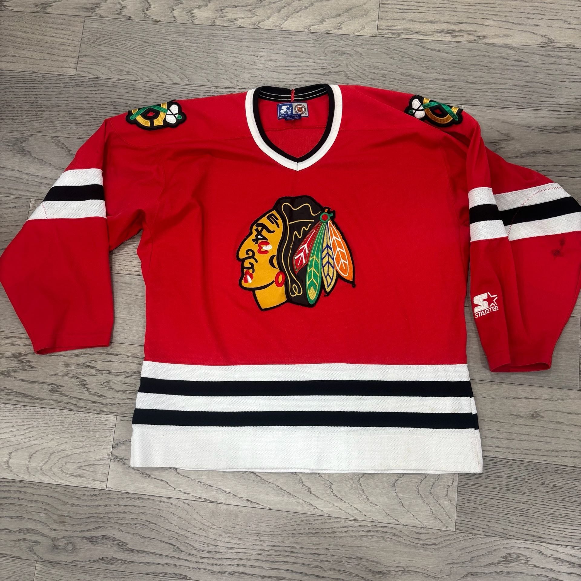 Starter Chicago Blackhawks Hockey Jersey Size L Red Vintage 90s 2