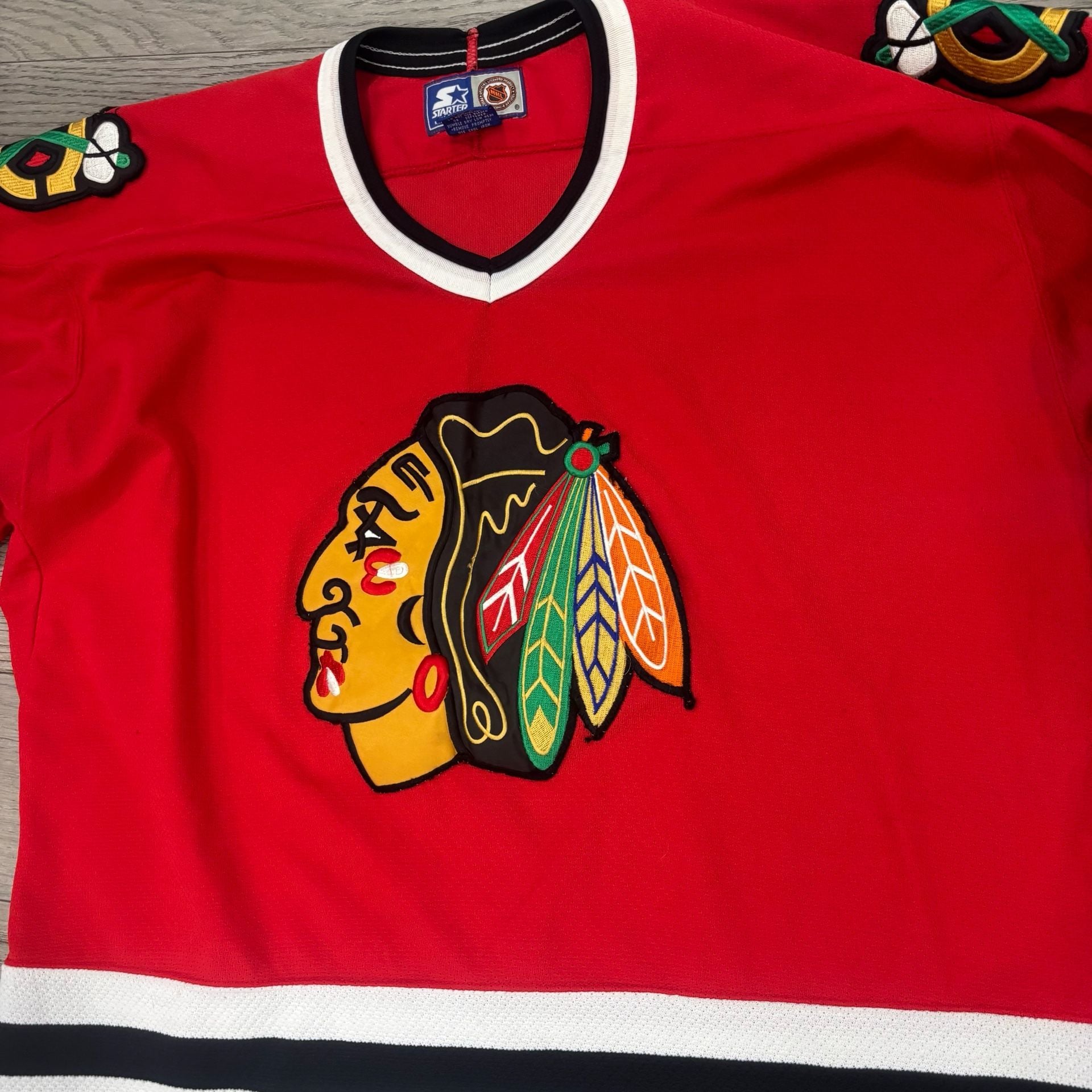Starter Chicago Blackhawks Hockey Jersey Size L Red Vintage 90s 3