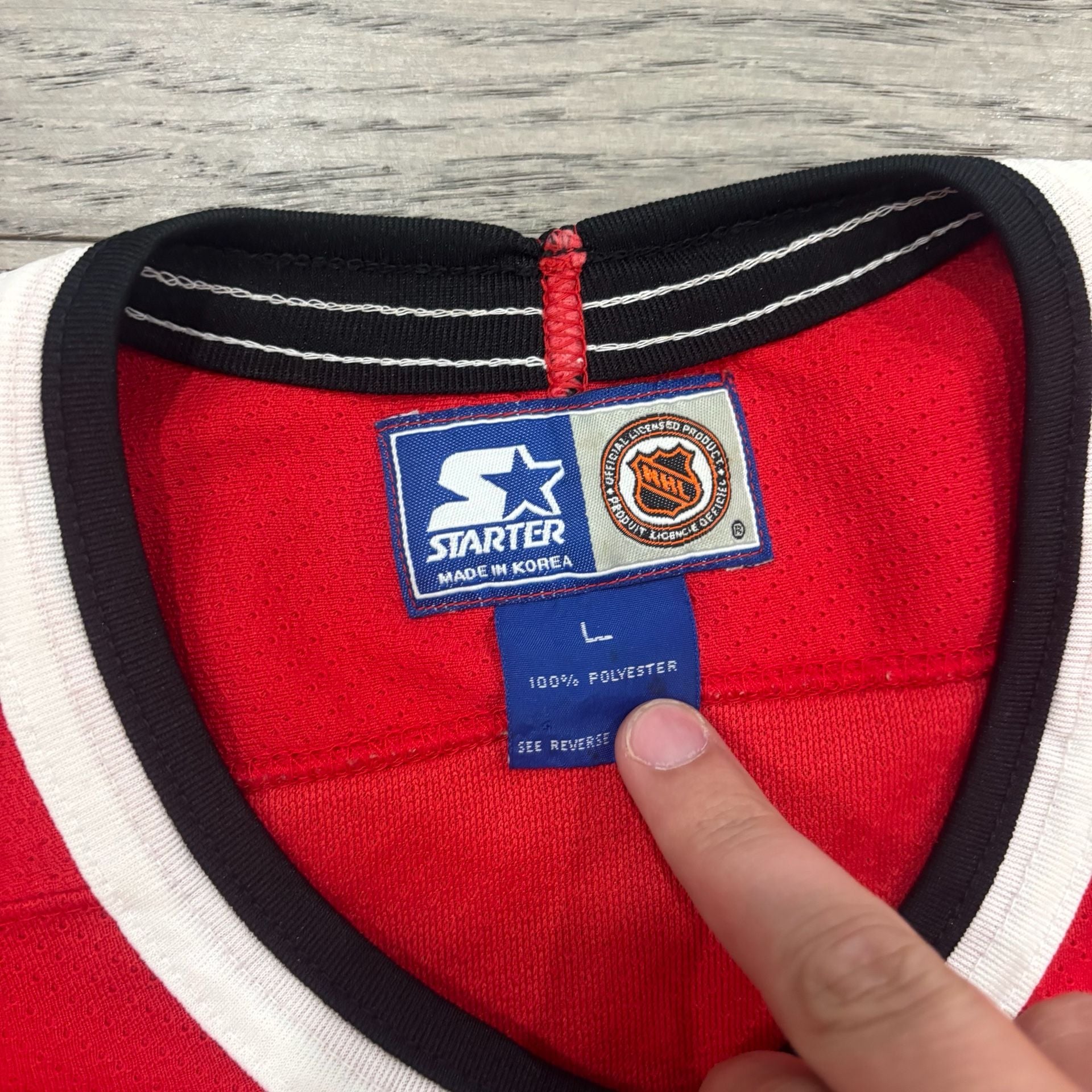 Starter Chicago Blackhawks Hockey Jersey Size L Red Vintage 90s 5