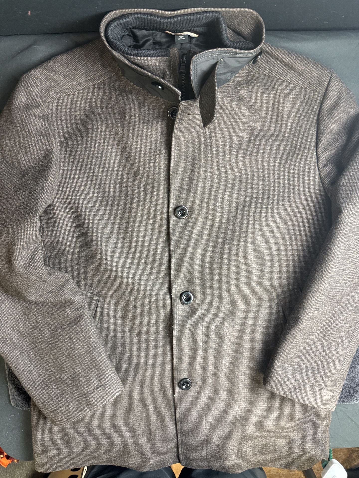 Hugo Boss Car Coat Size 44R Brown Quilted Wool Blend Removable Bib Jacket 3