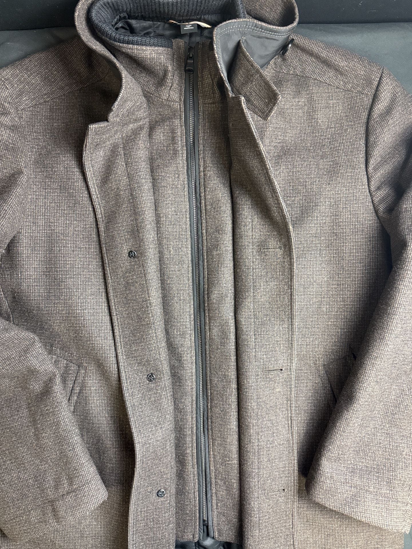 Hugo Boss Car Coat Size 44R Brown Quilted Wool Blend Removable Bib Jacket 4