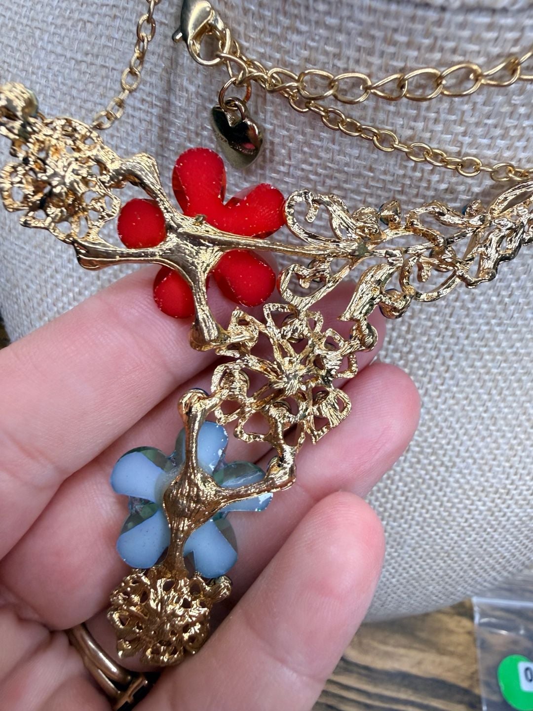 Betsey Johnson Gold Floral Rhinestone Y Necklace 3