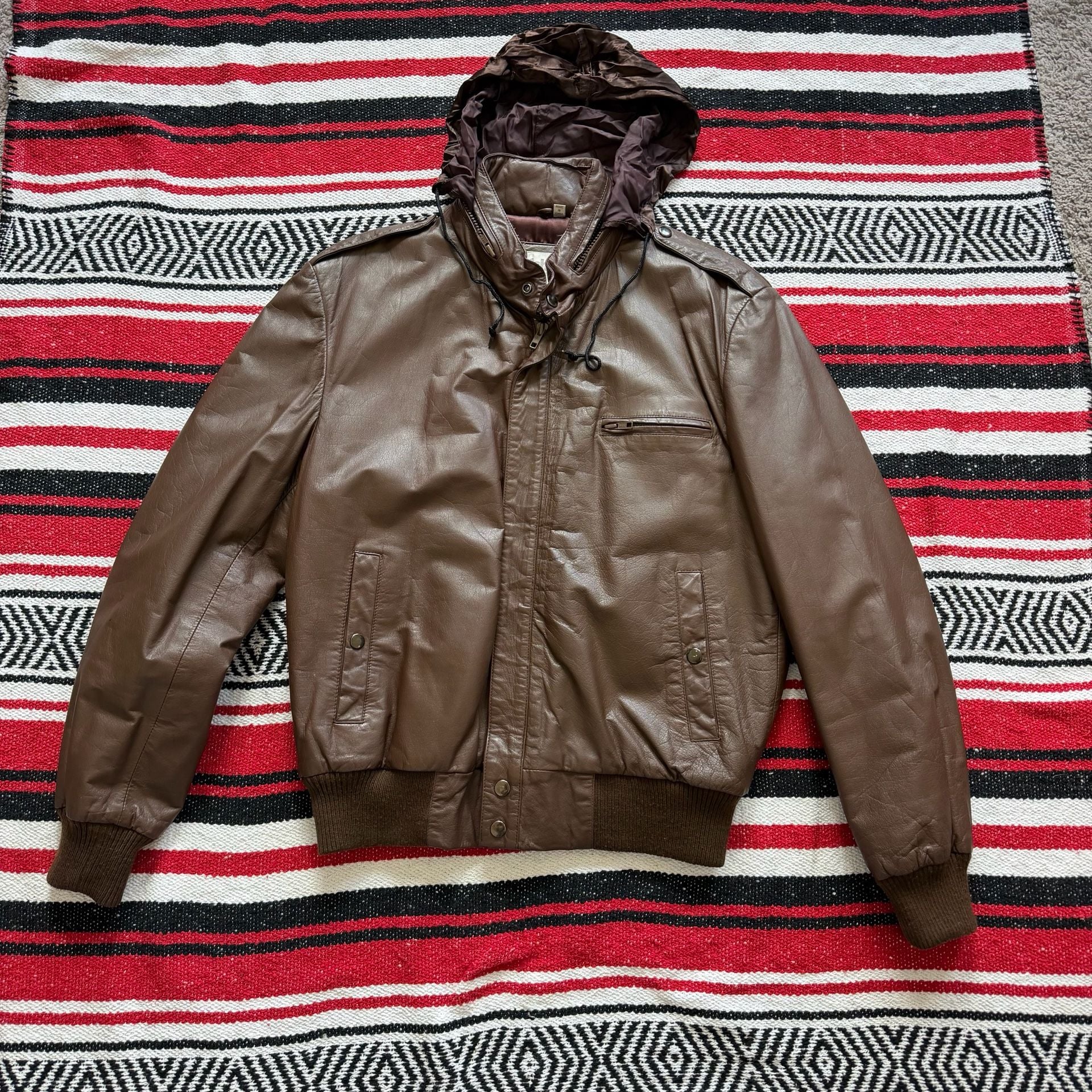 Vintage Schott Sportswear Hooded Leather Jacket Sz 42 (M) 6